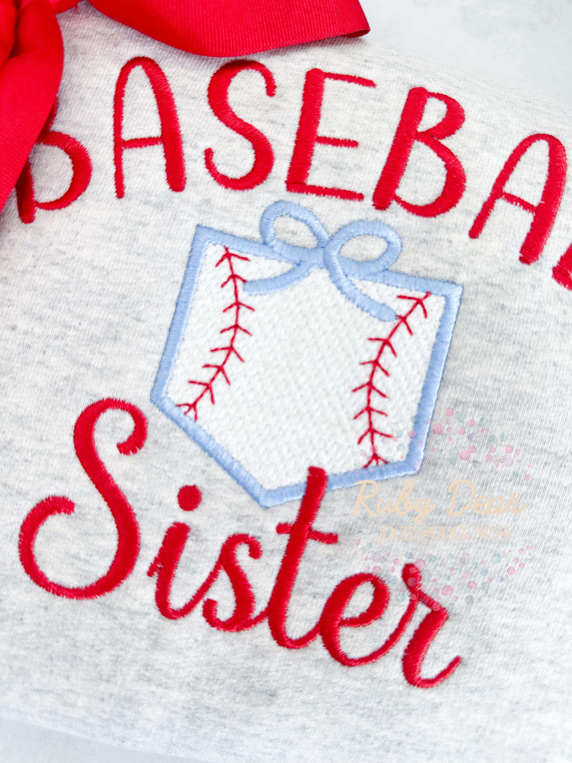 Baseball Home Plate Sketch with Satin Bow and Outline Machine Embroidery Design