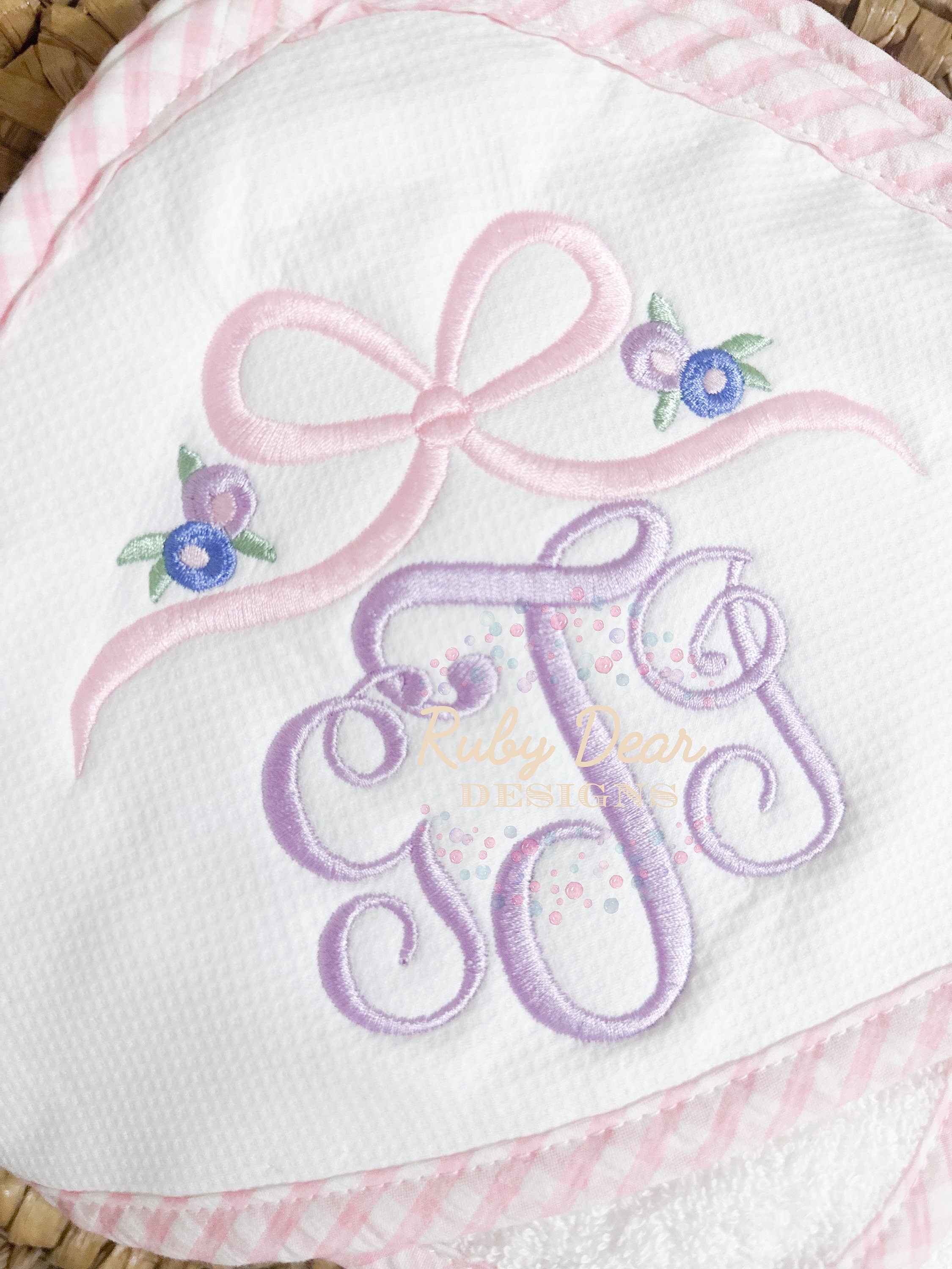 Bow with Floral Accents Monogram Topper Machine Embroidery Design