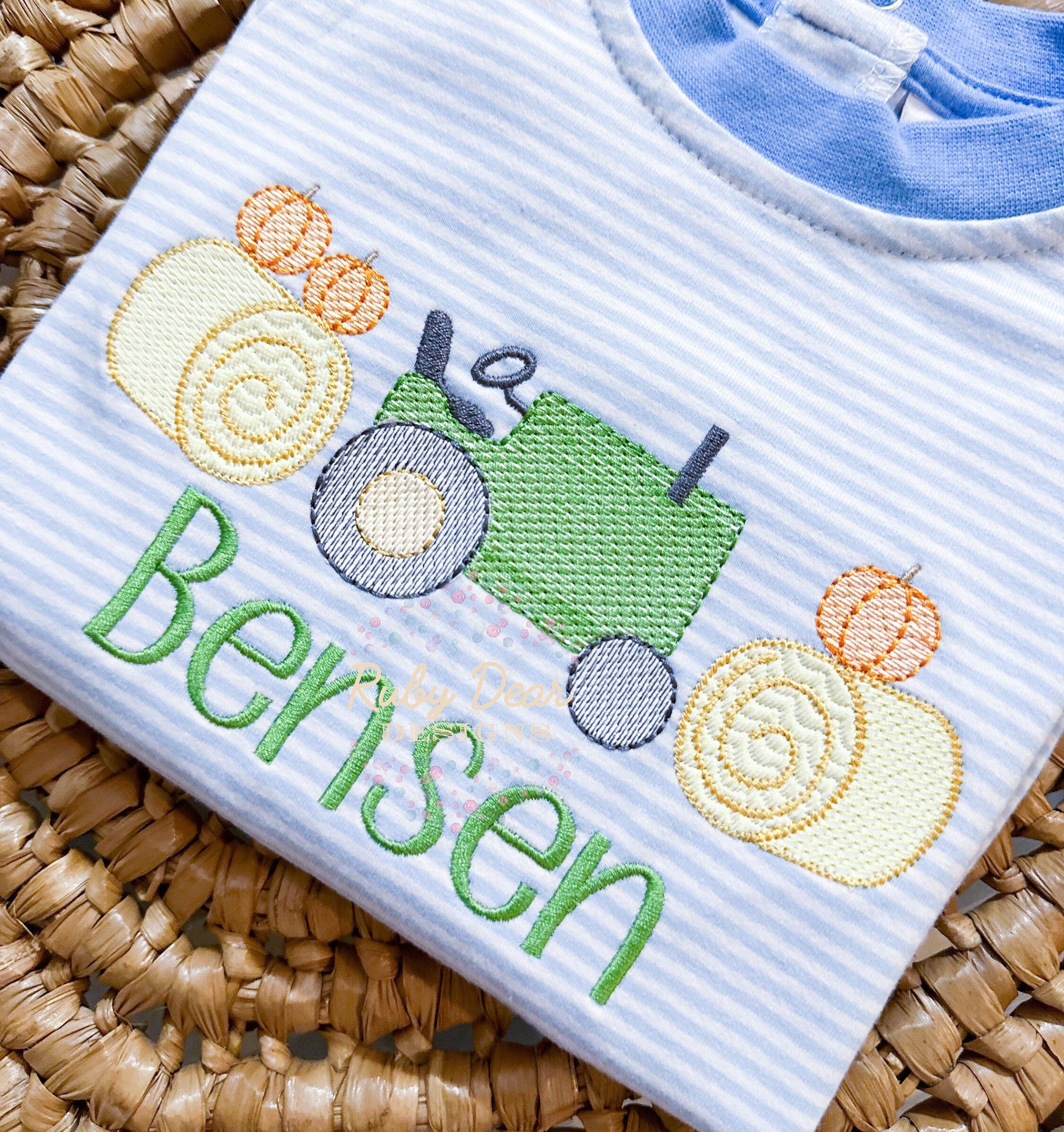 Fall Tractor Hay Bales and Pumpkins Sketch Stitch Machine Embroidery Design