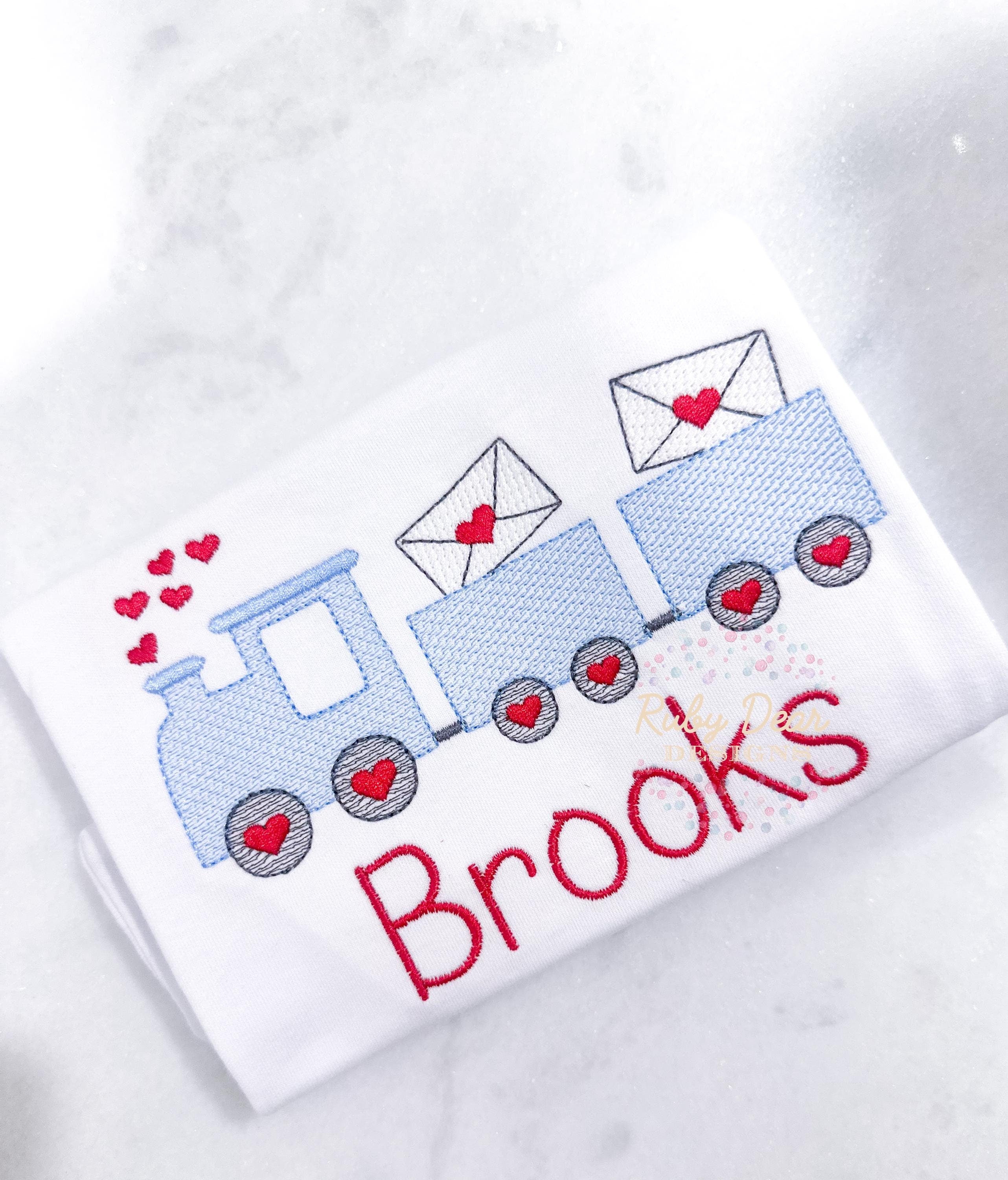 Valentine Train Sketch Stitch Machine Embroidery Design