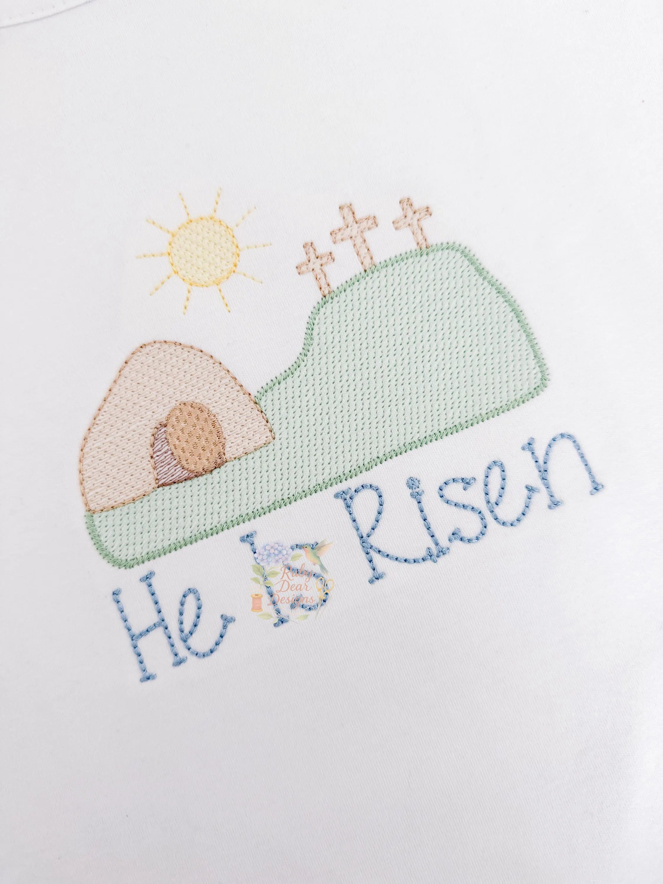 He Is Risen Easter Cross Scene Sketch and Fill Stitch Machine Embroidery Design