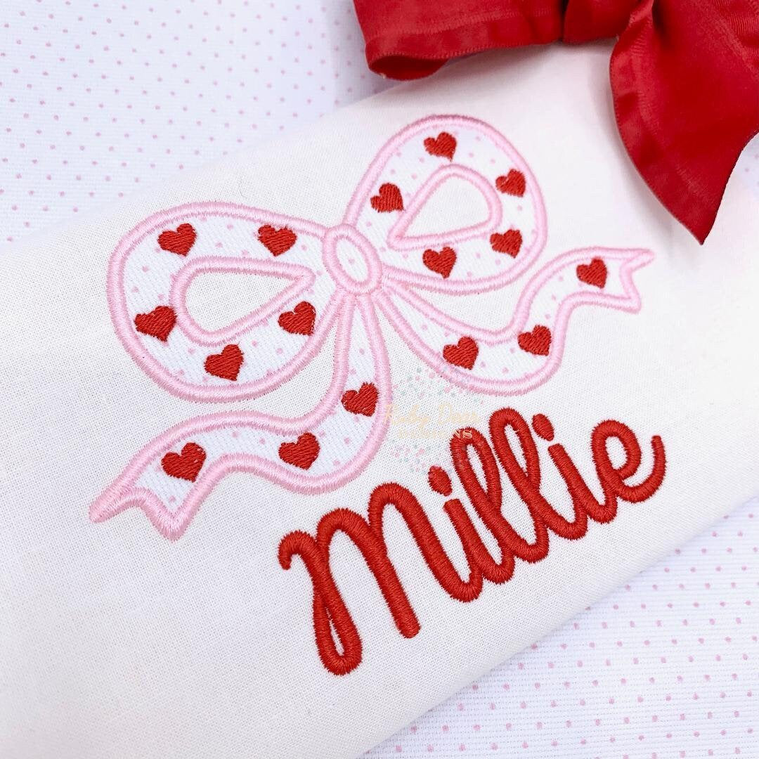 Valentine Applique Bow Fill Stitch Mini Hearts Machine Embroidery Design