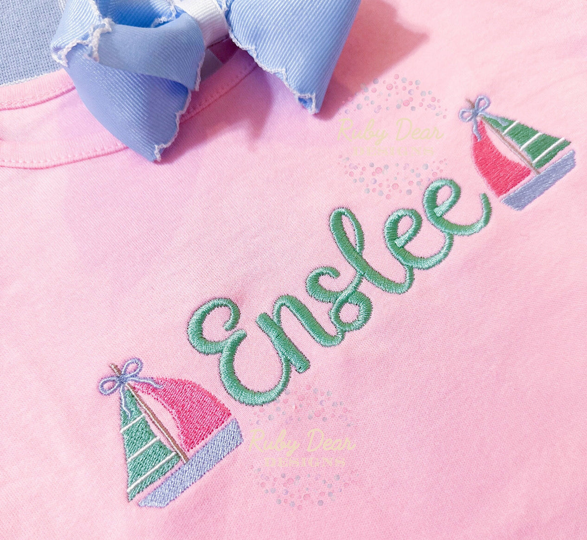 Sailboat with Bow Mini Fill and Satin Stitch Machine Embroidery Design