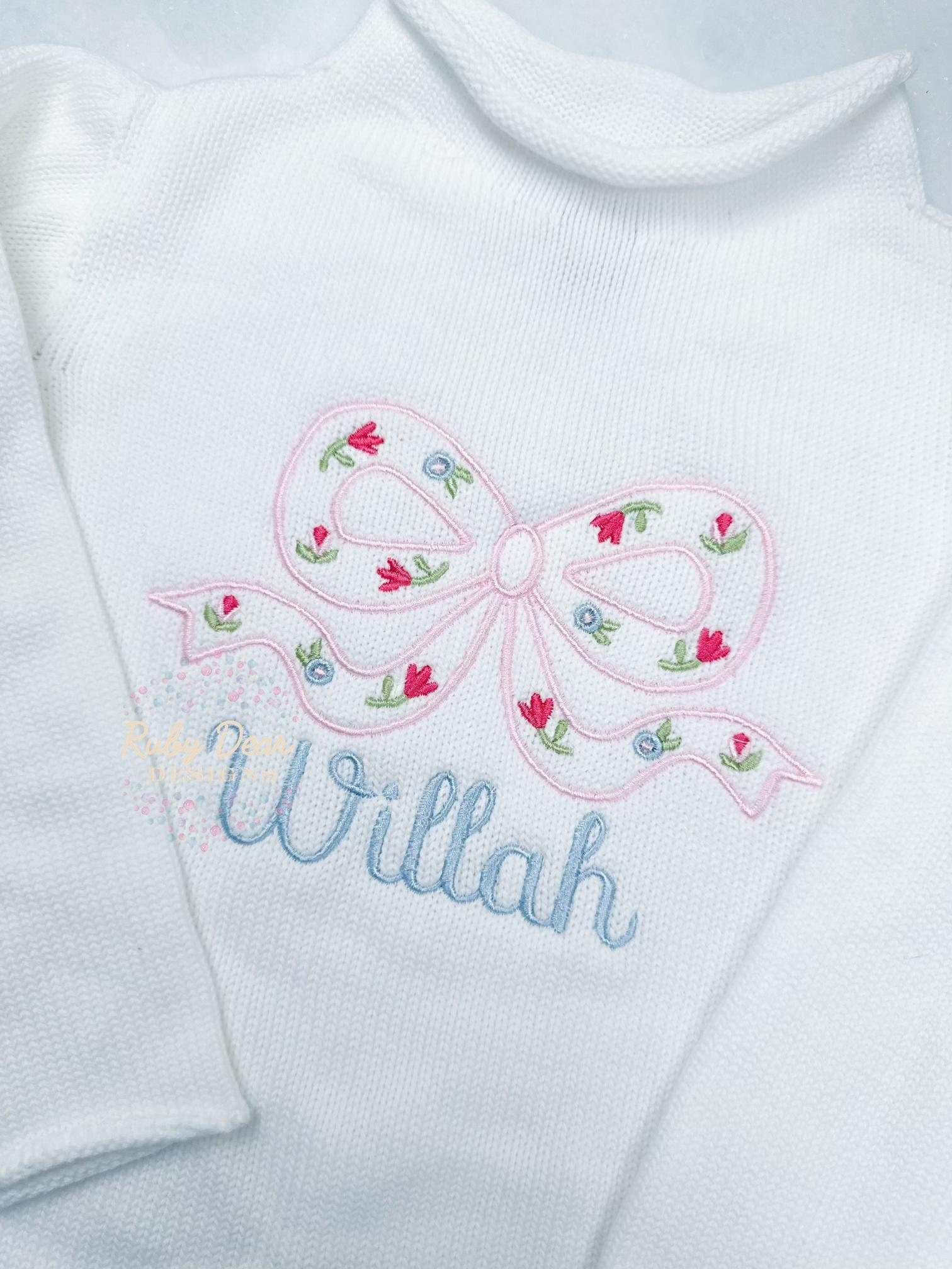 Bow Silhouette with Florals Satin Stitch Machine Embroidery Design