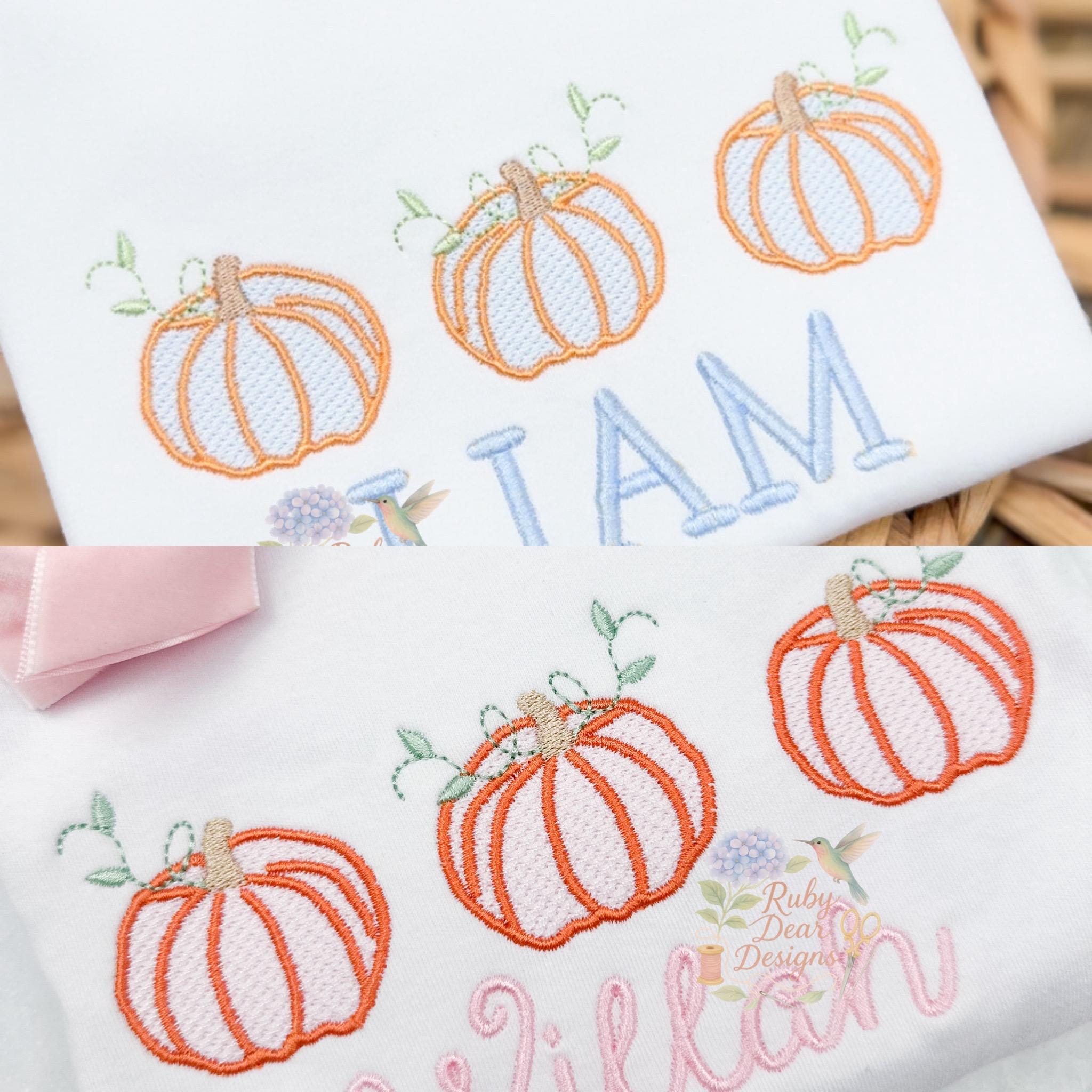 Pumpkin Trio Sketch with Satin Outline Stitch Machine Embroidery Design