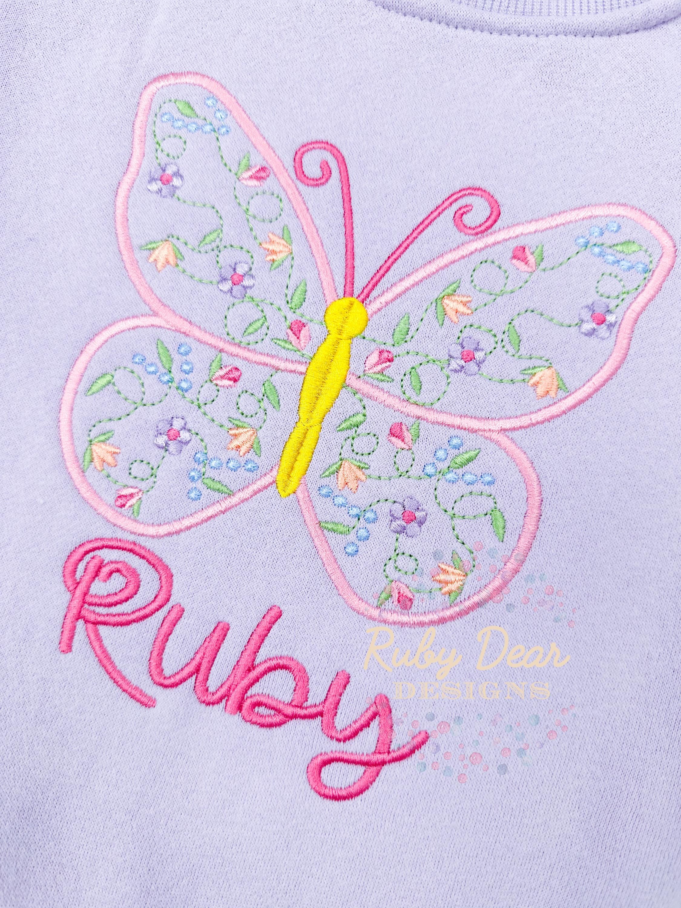 Butterfly Floral Satin Outline Stitch Machine Embroidery Design