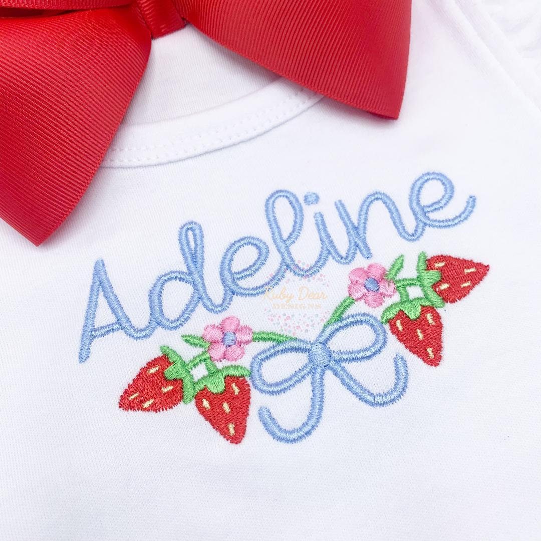Strawberry Bow Vine Small Machine Embroidery Design