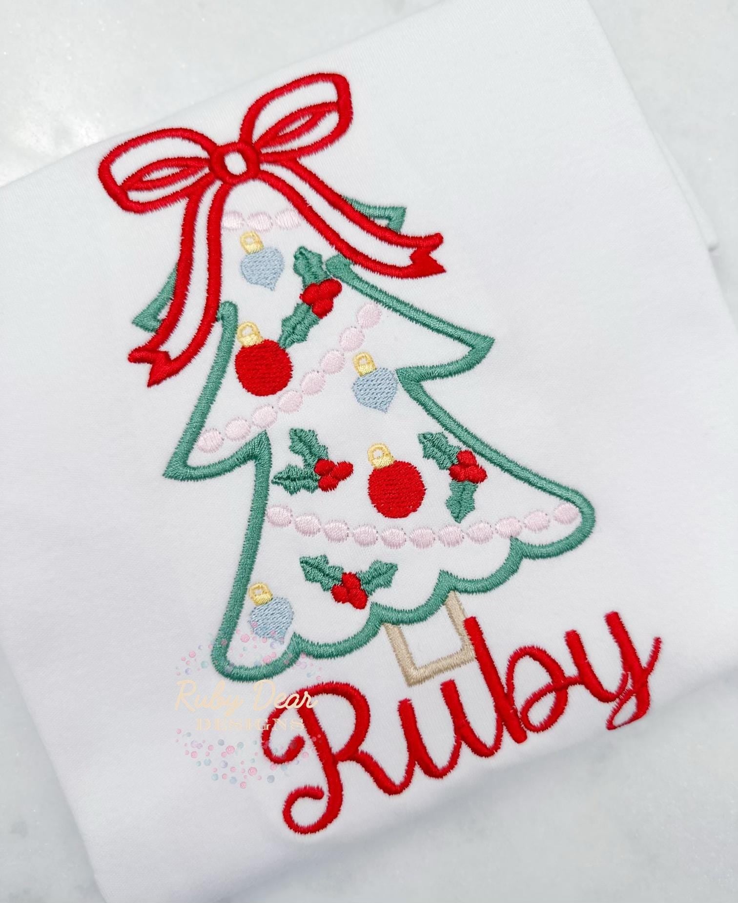Christmas Tree Girly Satin Outline Machine Embroidery Design
