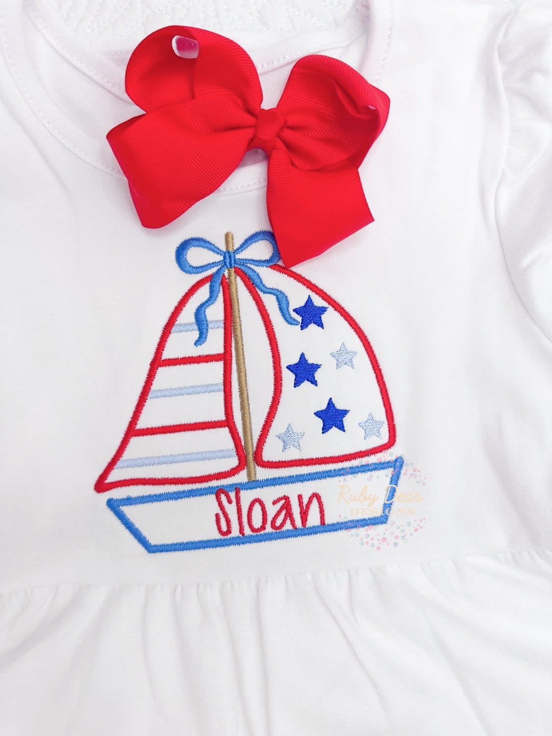 Patriotic Sailboat Satin Outline Girl Version Machine Embroidery Design