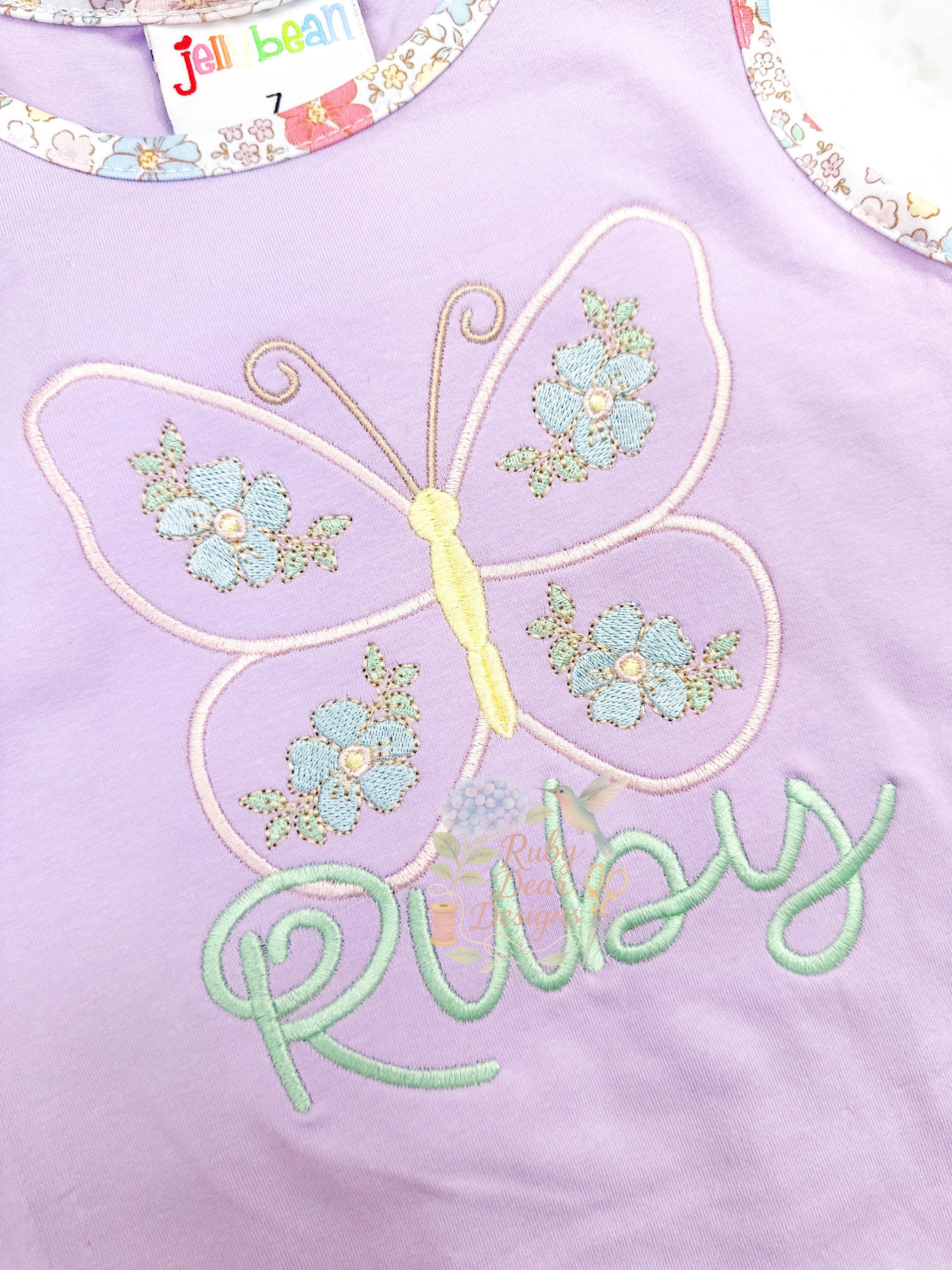Floral Blooms Butterfly Fill and Satin Stitch Machine Embroidery Design