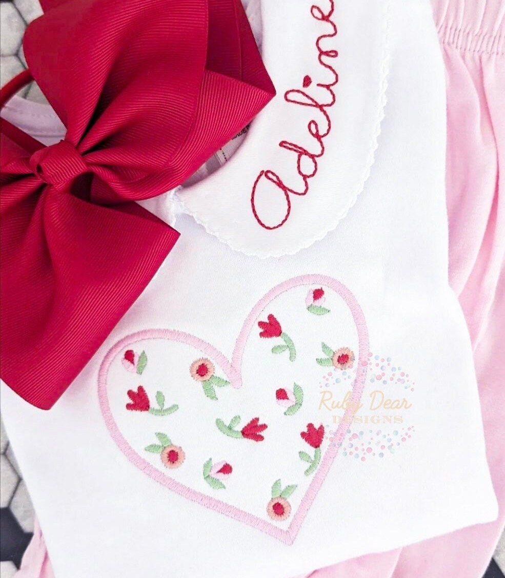 Valentine Floral Heart Satin Stitch Machine Embroidery Design