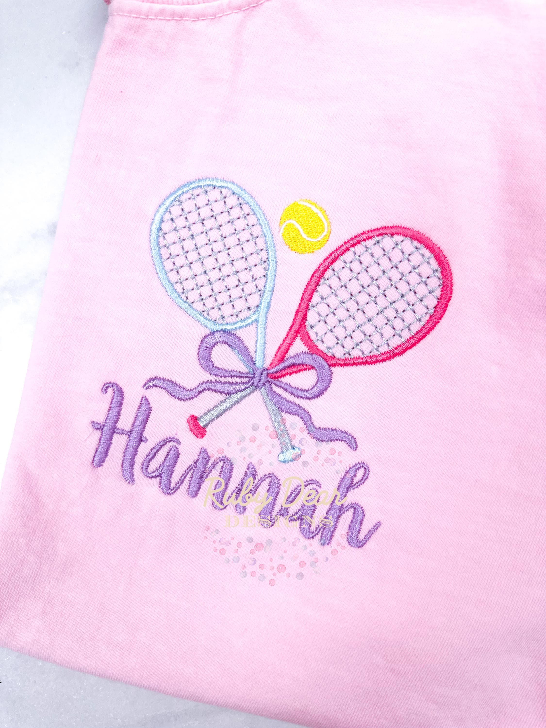 Tennis Rackets Double with Bow Mini Satin Fill and Bean Stitch Machine Embroidery Design