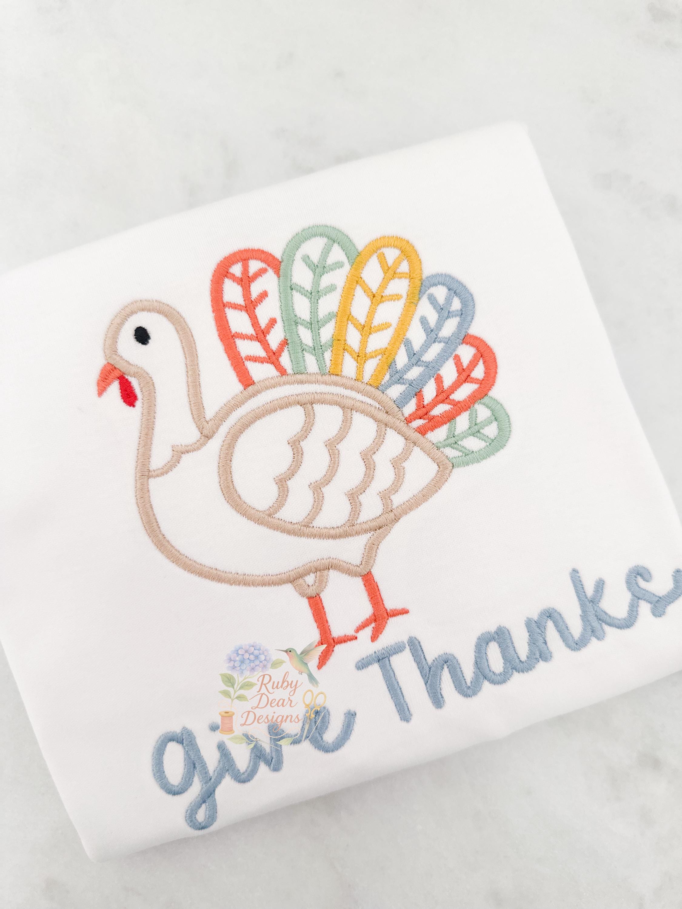 Turkey Thanksgiving Fall Satin Outline Stitch Machine Embroidery Design