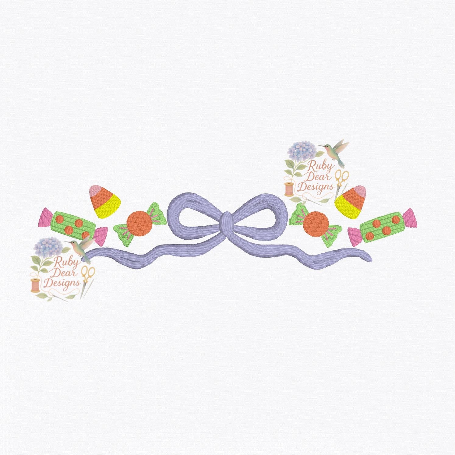 Halloween Candy Bow Satin and Fill Stitch Machine Embroidery Design