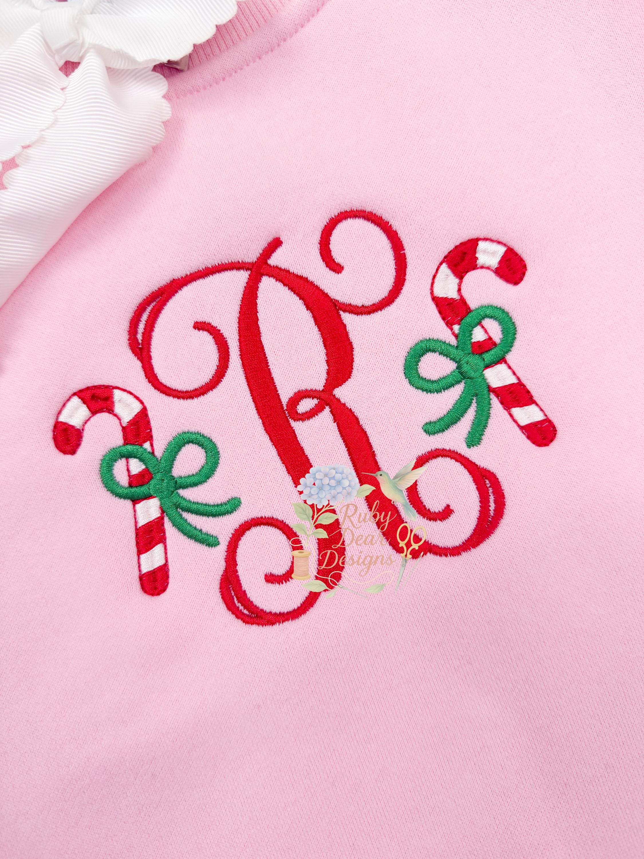 Candy Cane with Bow Mini Satin Stitch Machine Embroidery Design
