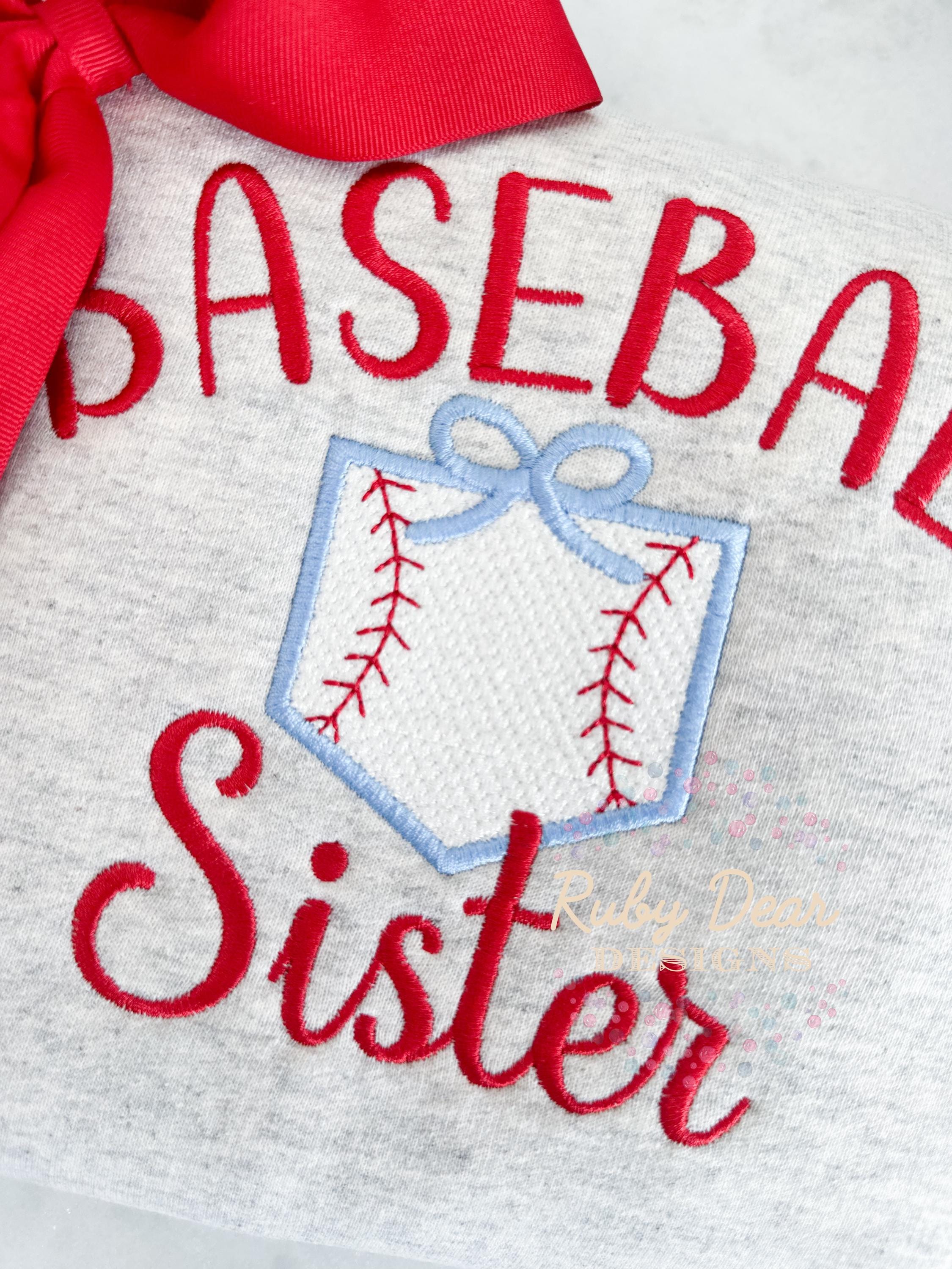 Baseball Home Plate Sketch with Satin Bow and Outline Machine Embroidery Design