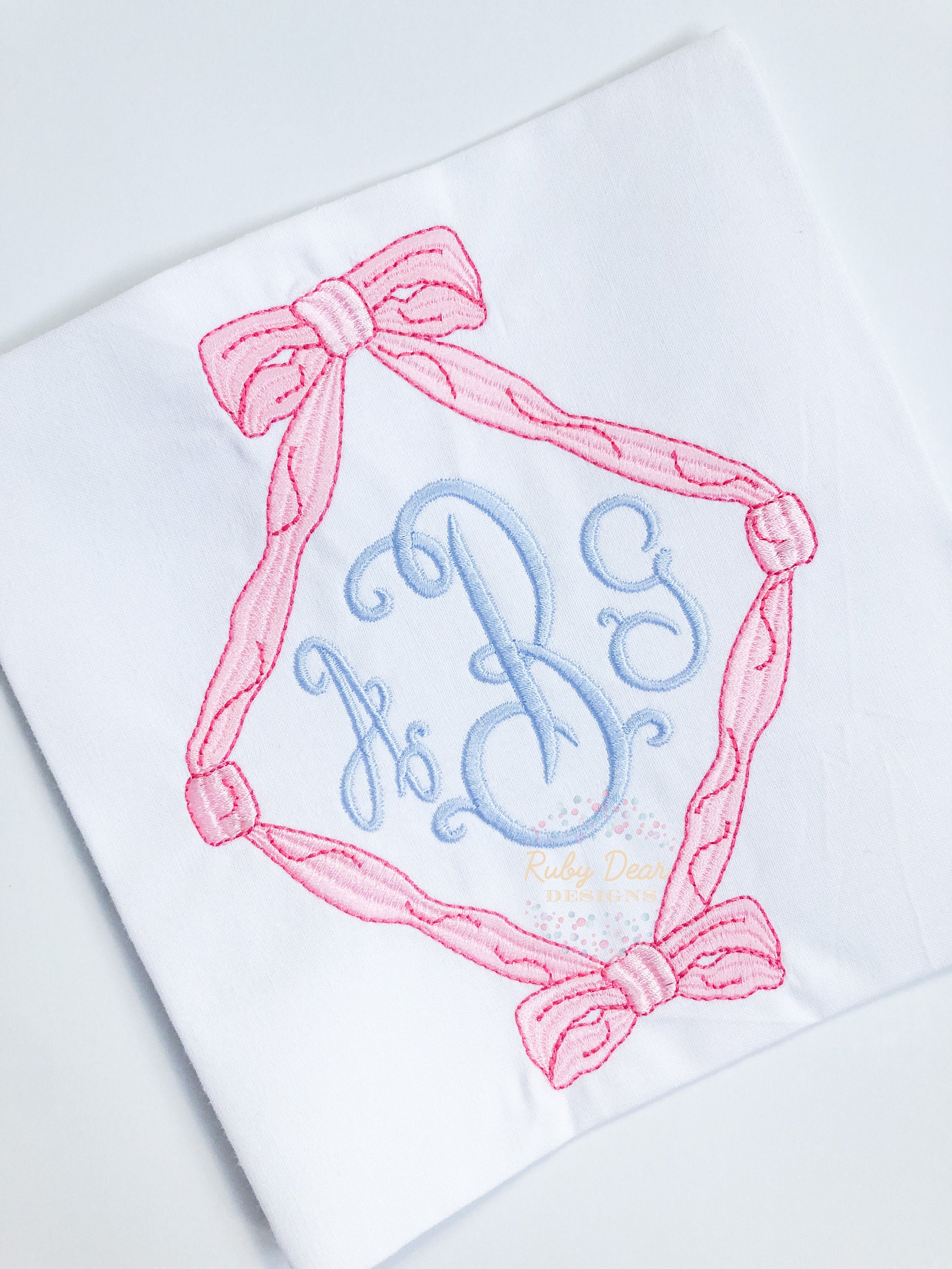 Bow Trellis Monogram Frame Embroidery Design