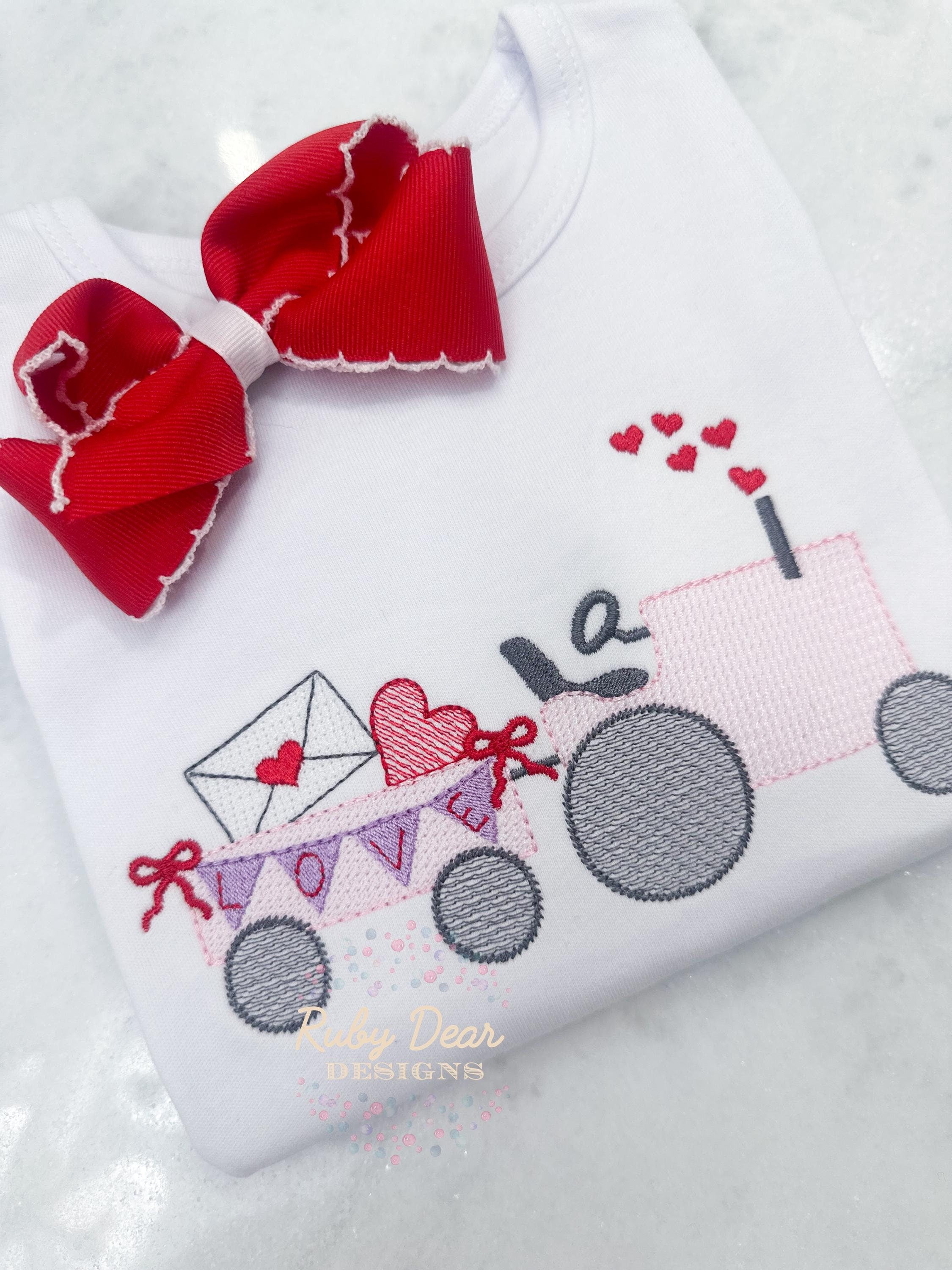 Valentine Girl Tractor Sketch Stitch Machine Embroidery Design