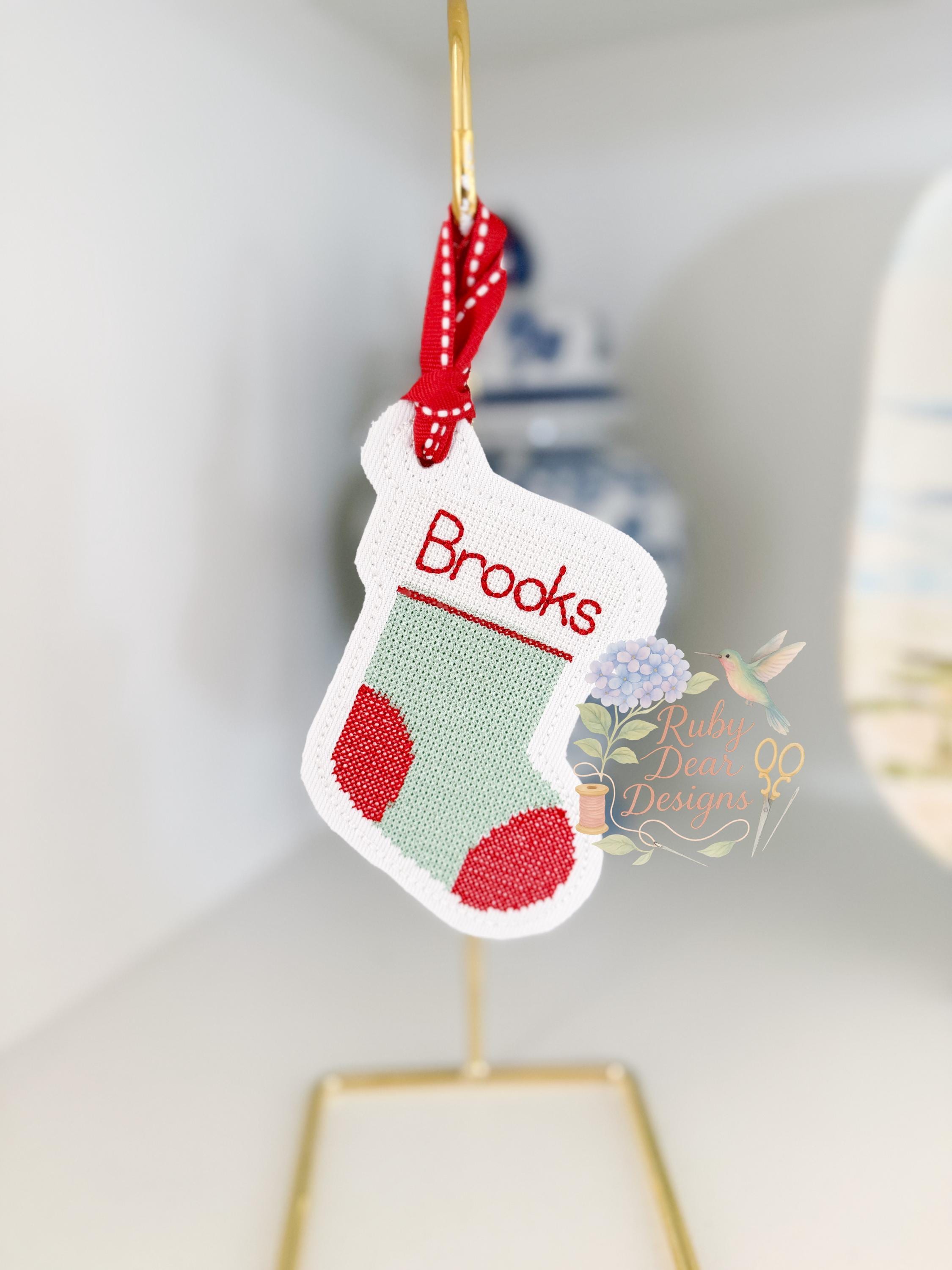 In The Hoop Stocking Ornament Cross Stitch Inspired Machine Embroidery Design