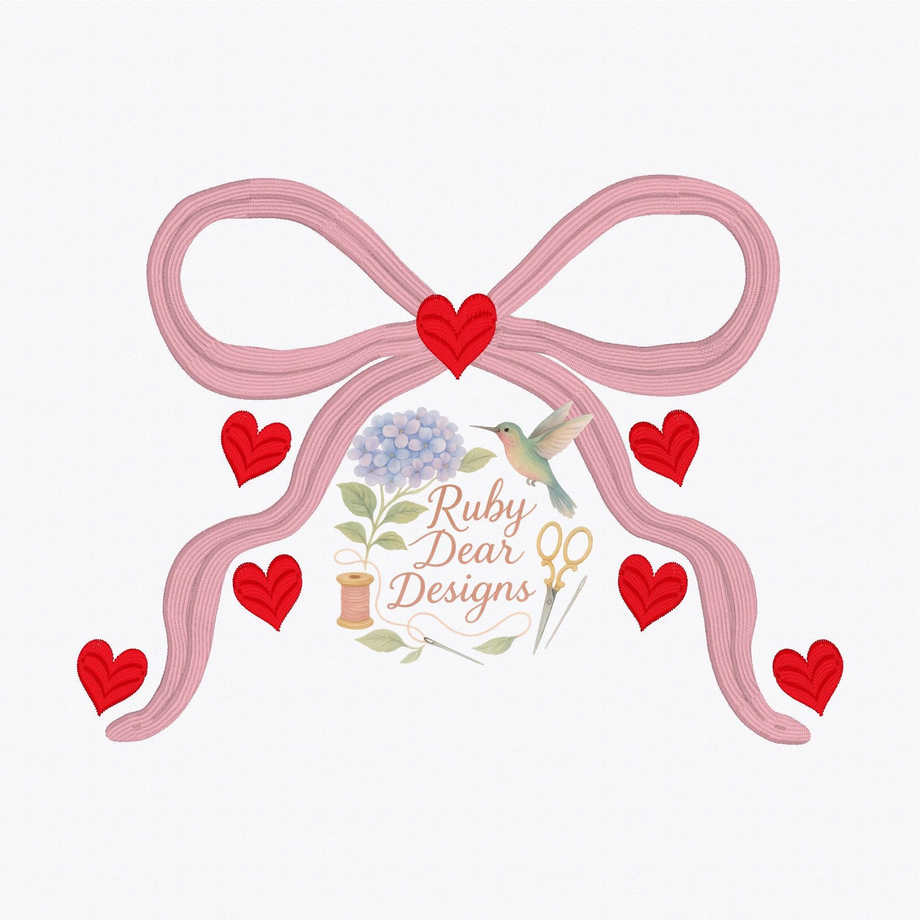 Valentines Long Flowy Bow Satin Stitch Machine Embroidery Design