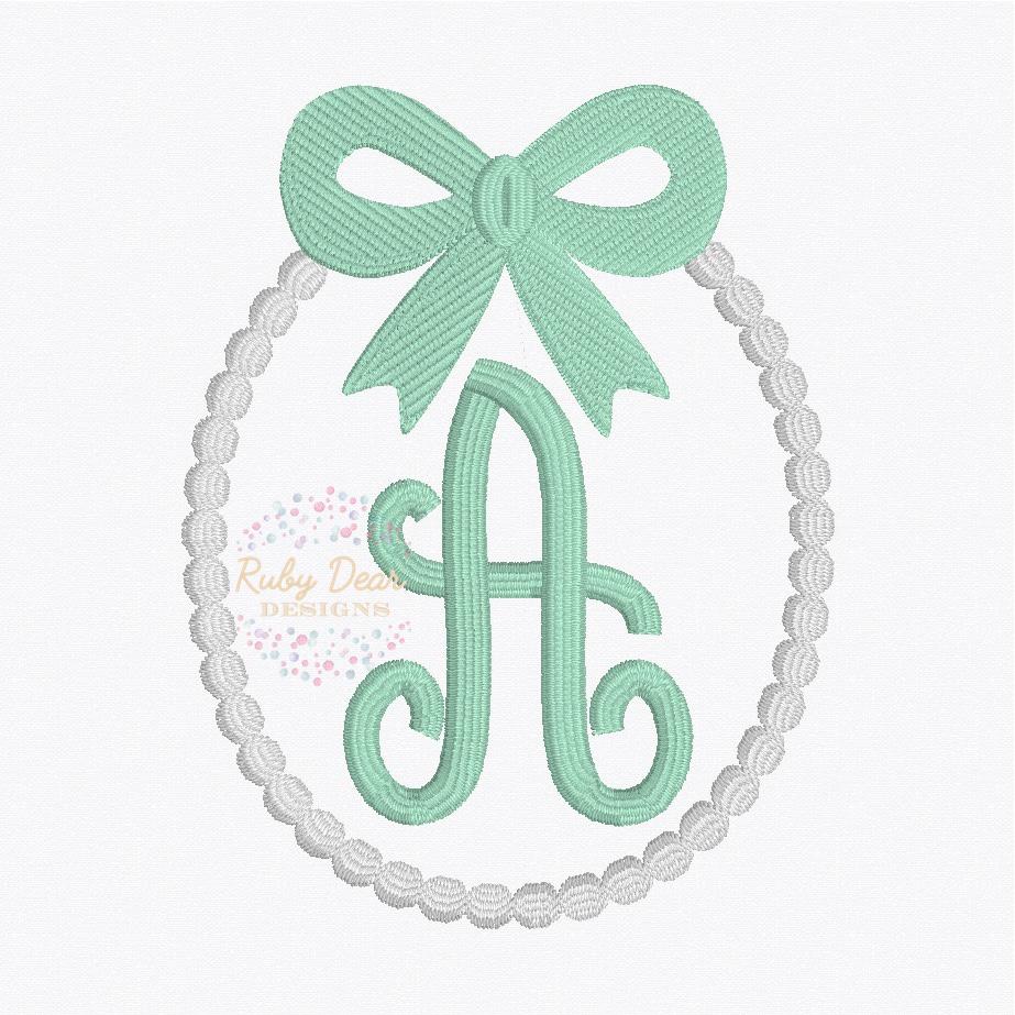 Pearl Monogram Bow Frame Satin and Fill Stitch Machine Embroidery Design