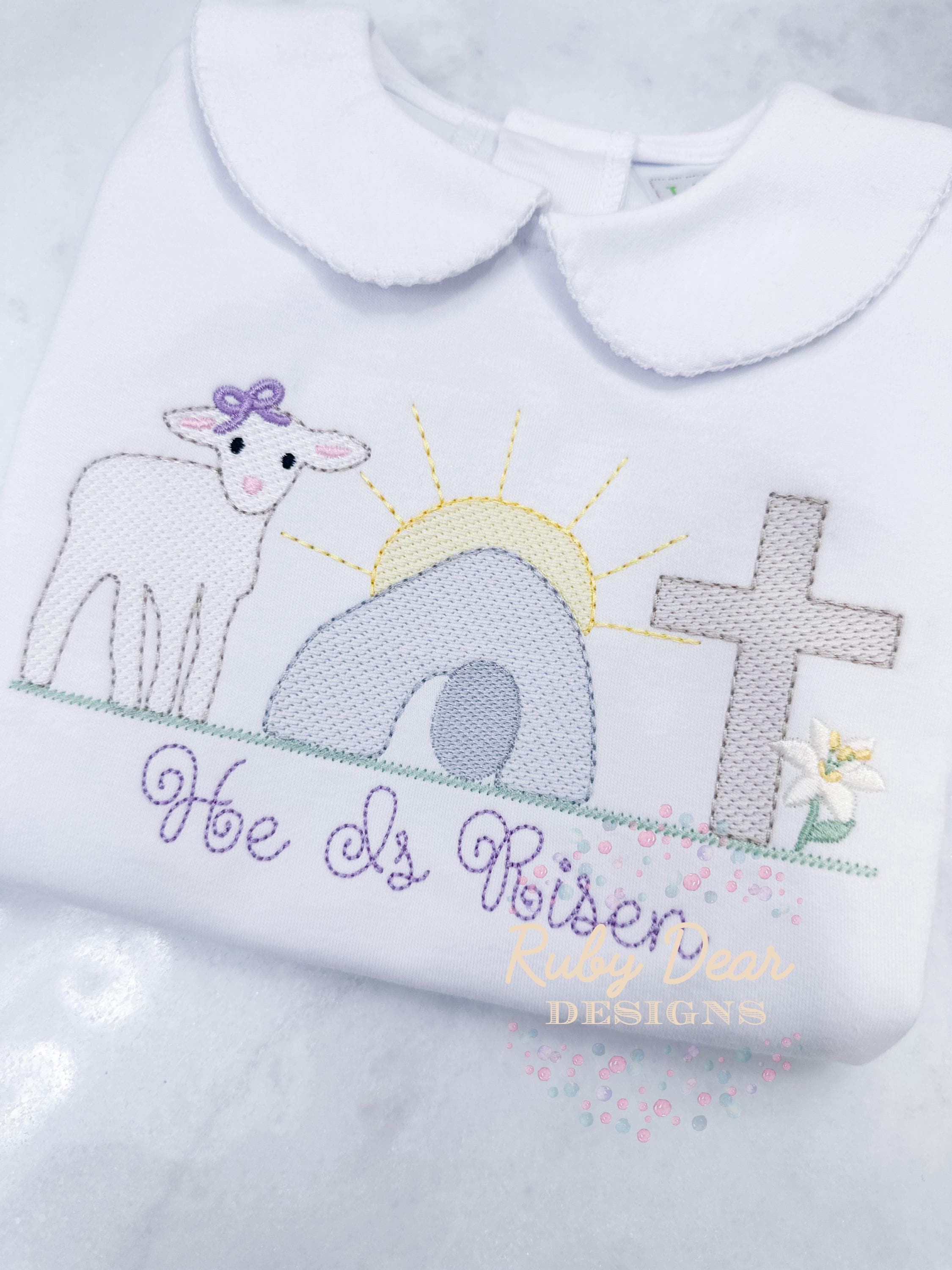 Easter Girl He Is Risen Sketch Trio Machine Embroidery Design