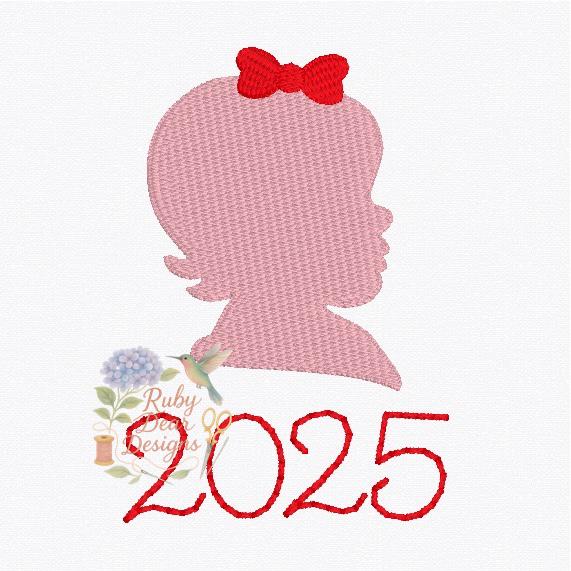 Silhouette Curly Hair Baby Girl with Bow Fill Stitch Machine Embroidery Design