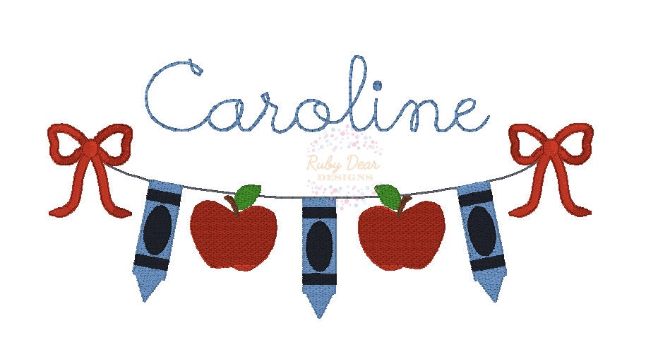 Crayons and Apple Bow Swag Machine Embroidery Design