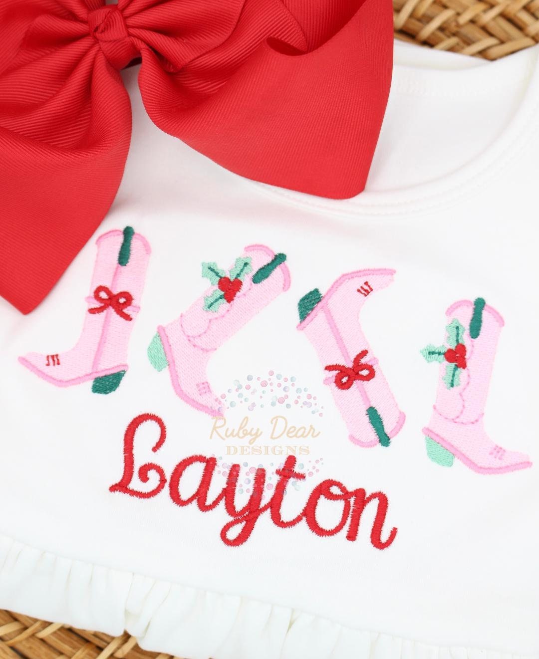 Christmas Cowgirl Boot Row Fill and Satin Stitch Machine Embroidery Design