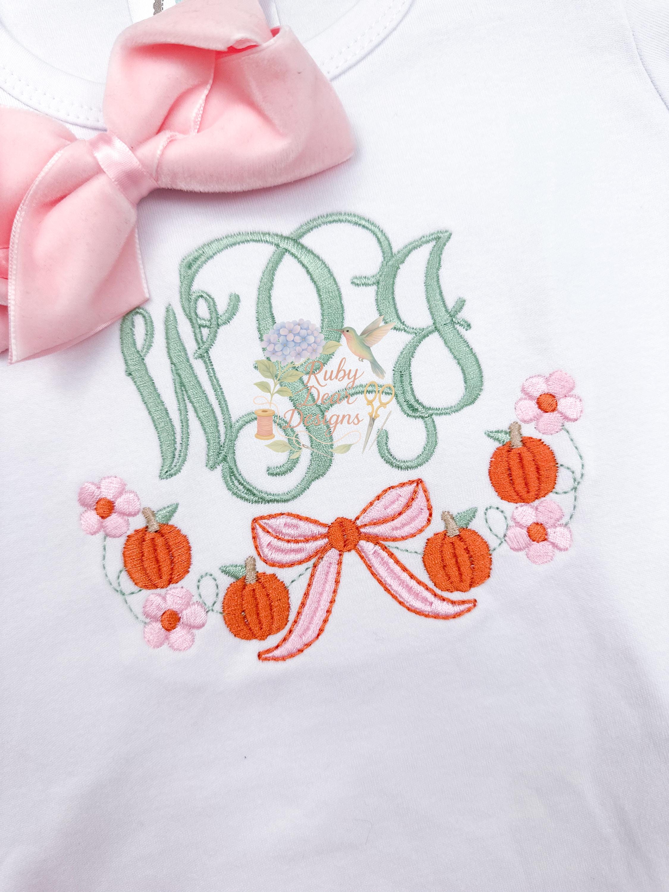 Pumpkin Vine and Florals Satin and Bean Stitch Machine Embroidery Design