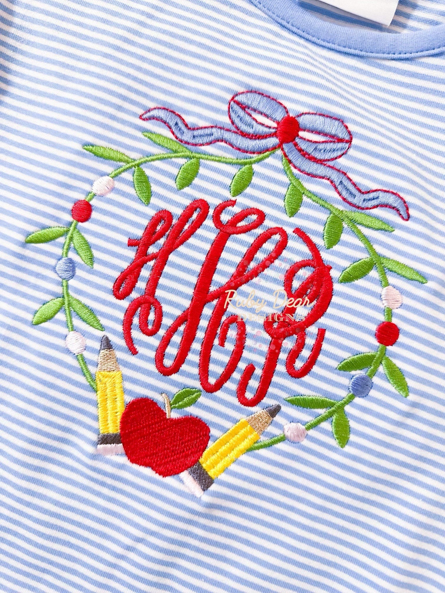 Back to School Apple Pencil Monogram Frame Satin Stitch Machine Embroidery Design