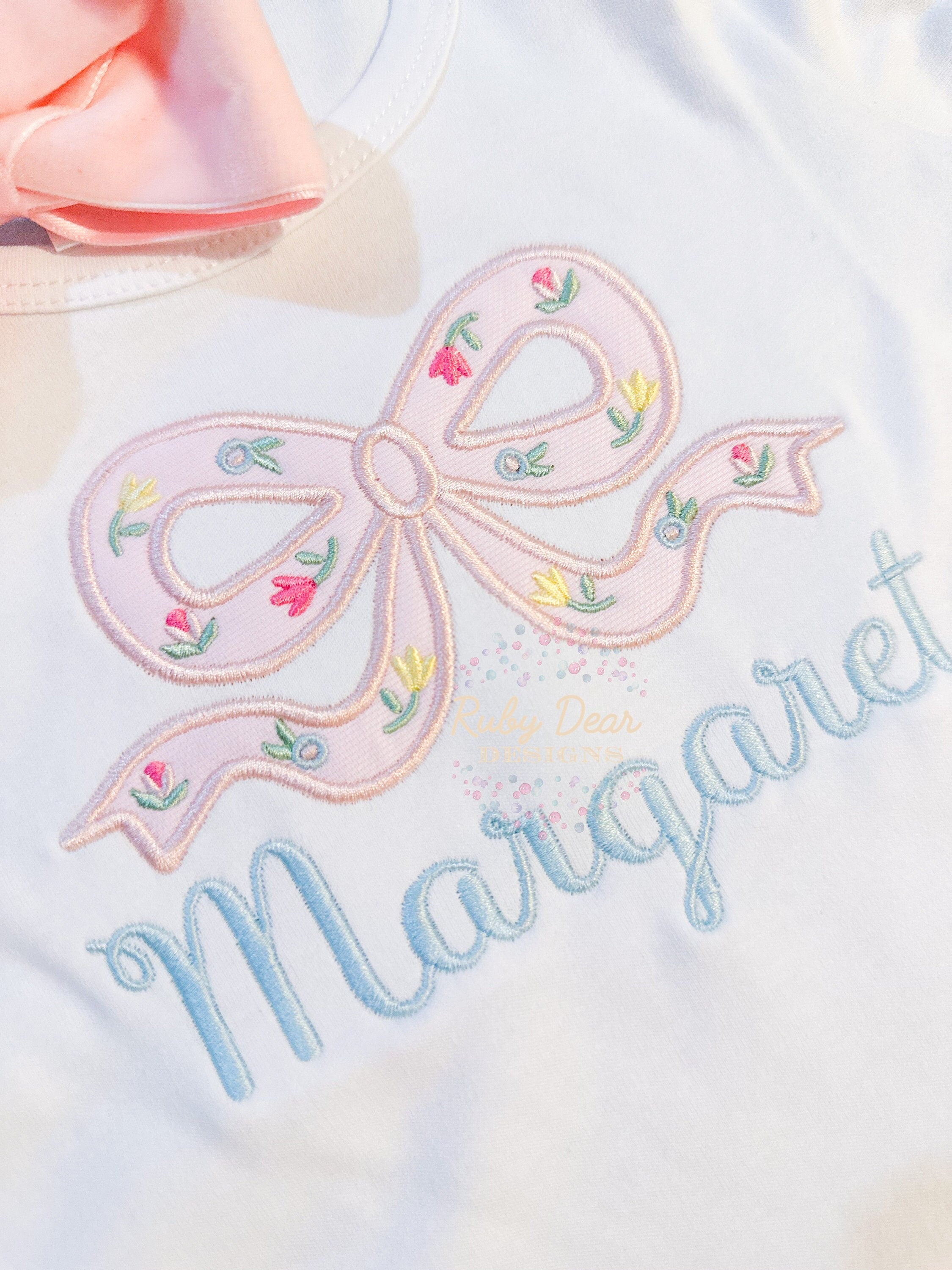 Bow Silhouette with Florals Appliqué Machine Embroidery Design *Updated 10/24* see about for details on update