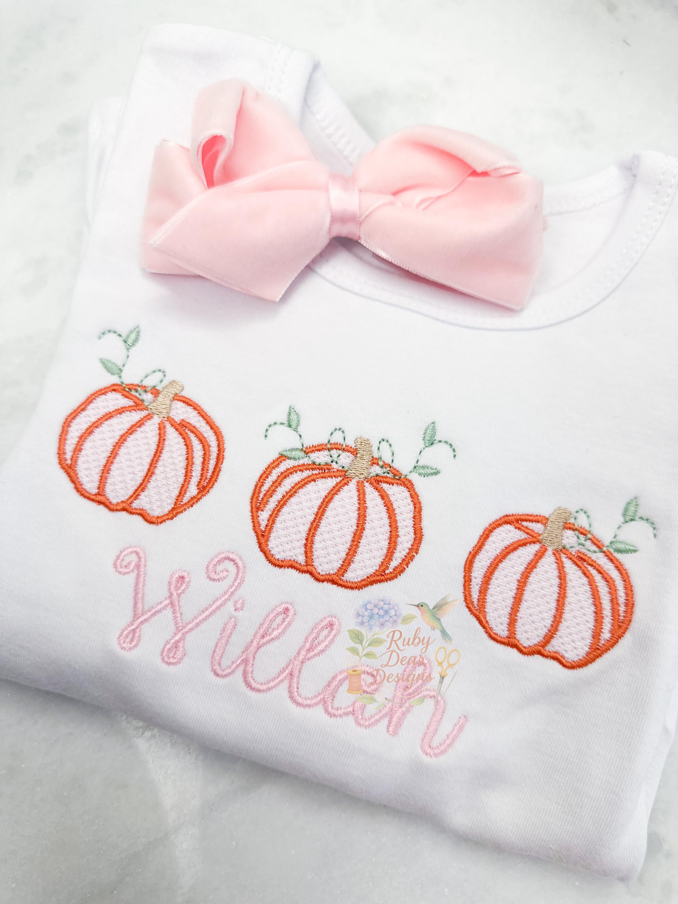 Pumpkin Trio Sketch with Satin Outline Stitch Machine Embroidery Design