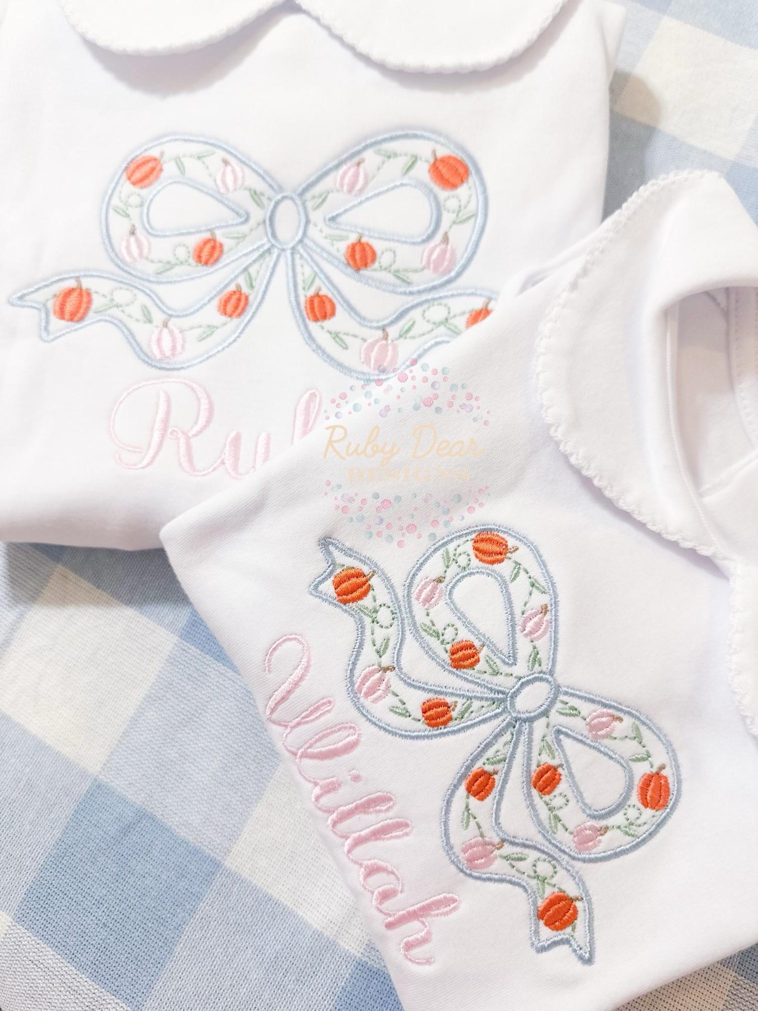 Pumpkin Vine Bow Satin Outline Machine Embroidery Design