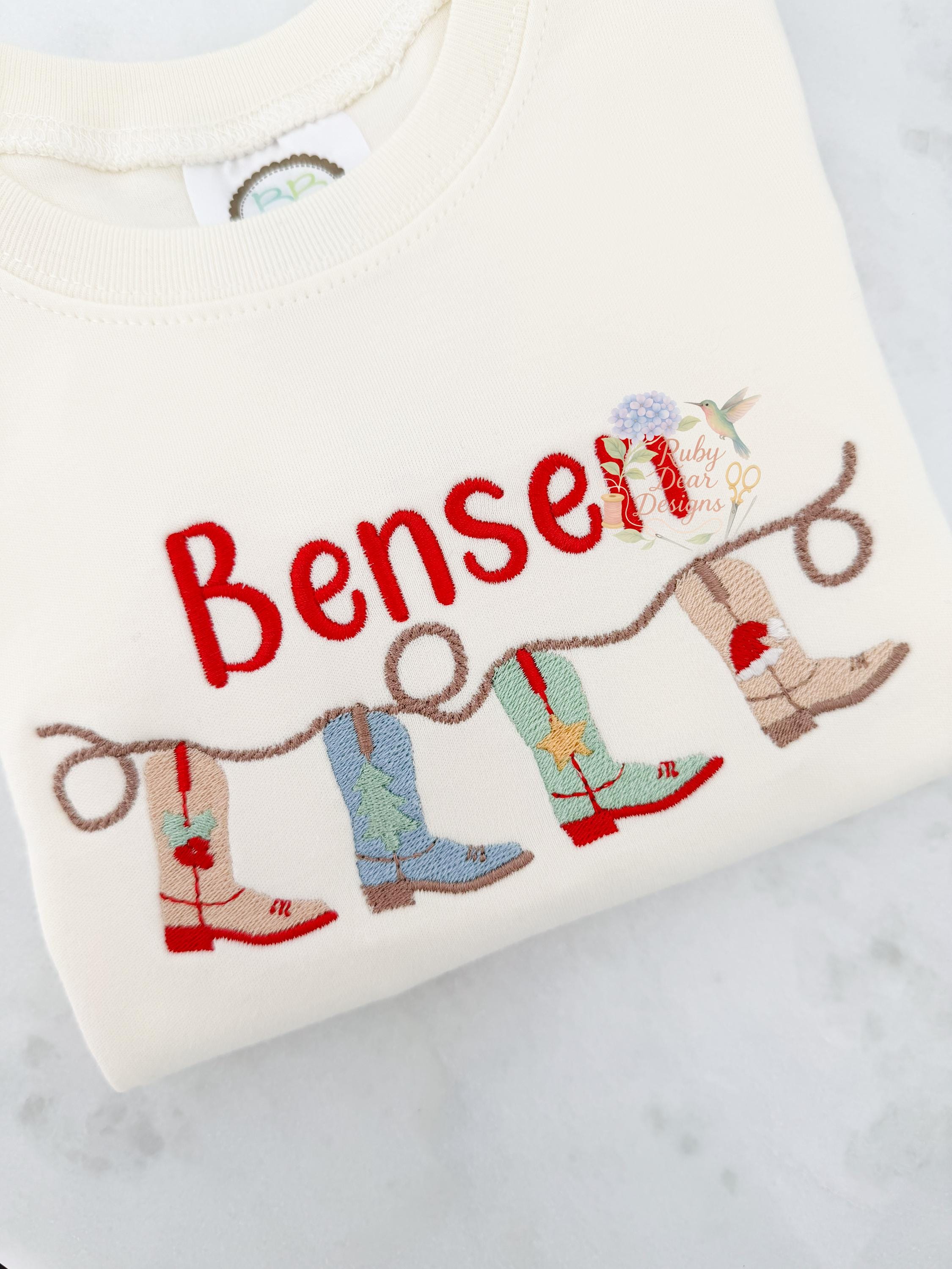 Christmas Cowboy Boot Swag Fill and Satin Stitch Machine Embroidery Design