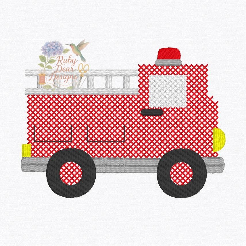 Firetruck Cross Stitch Machine Embroidery Design