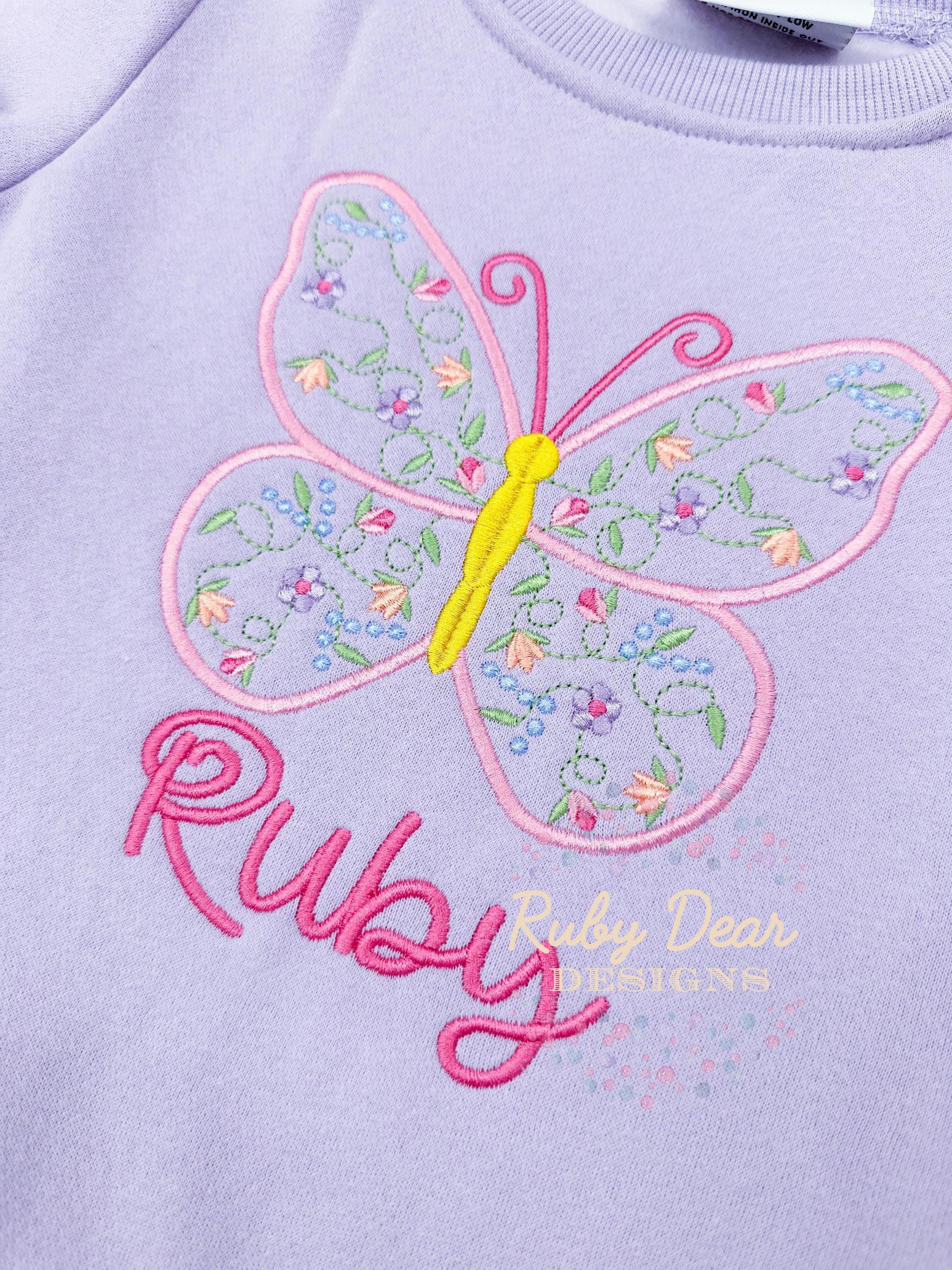 Butterfly Floral Satin Outline Stitch Machine Embroidery Design