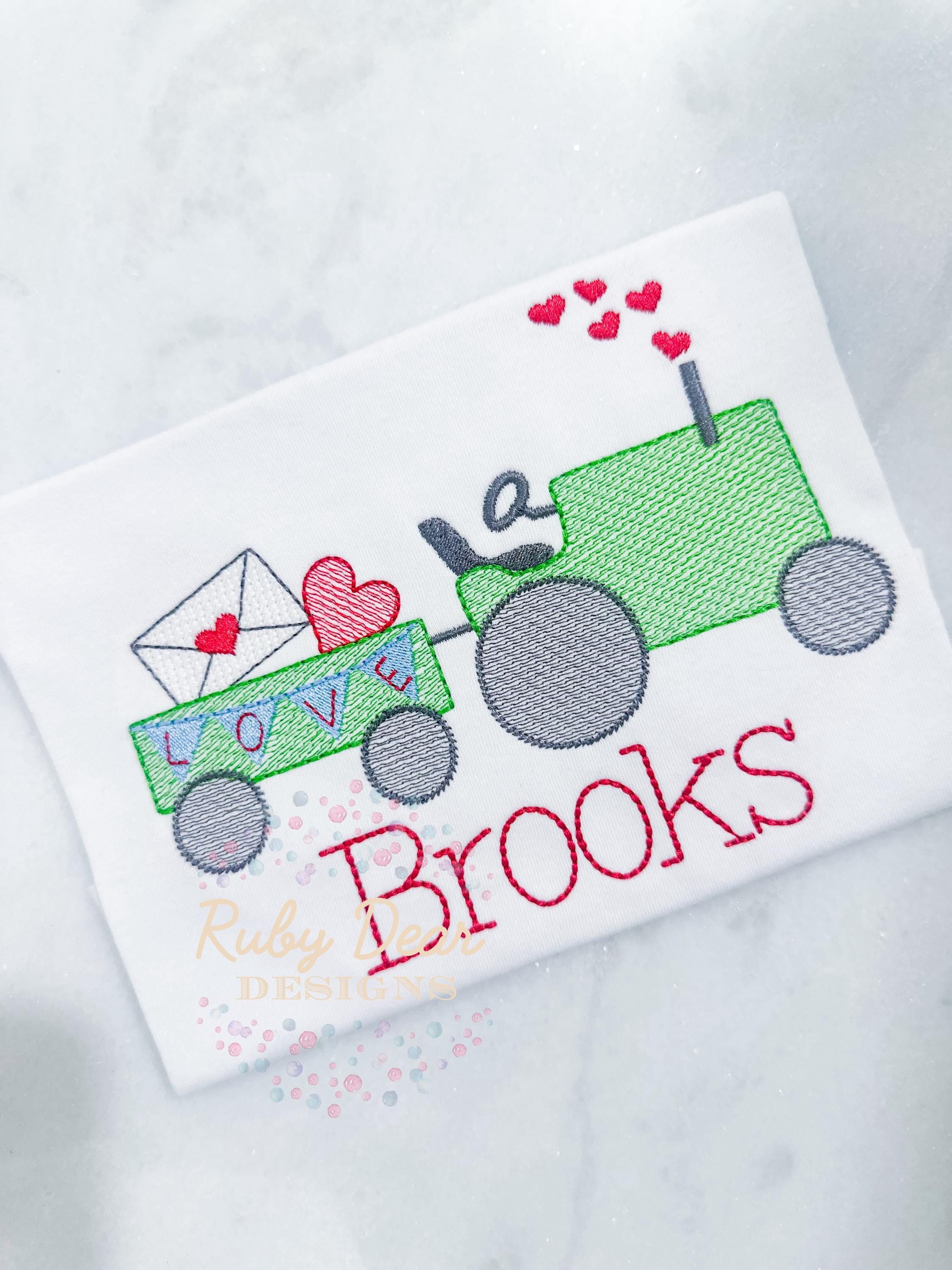 Valentine Boy Tractor Sketch Stitch Machine Embroidery Design