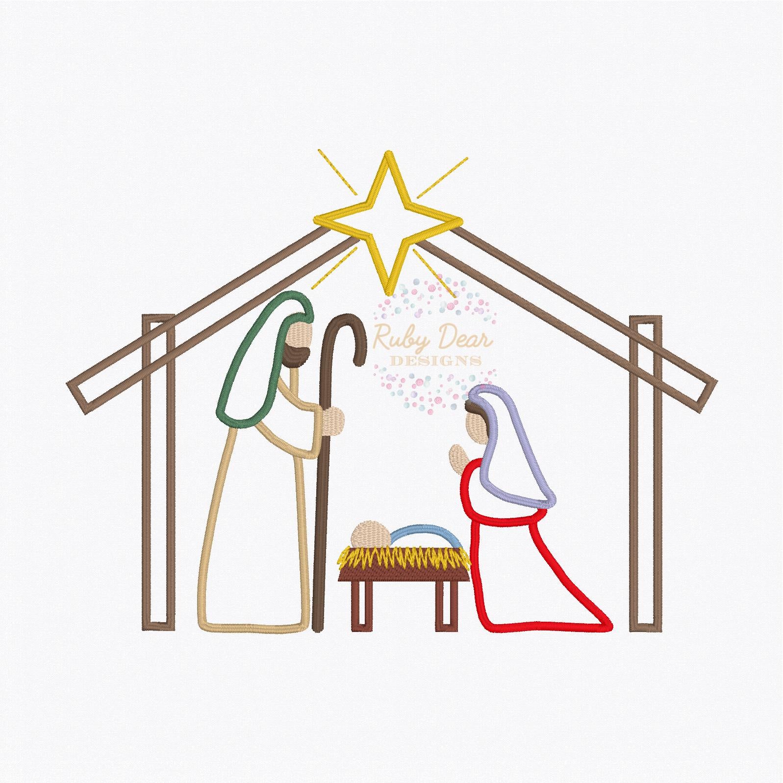 Nativity Satin Stitch Outline Machine Embroidery Design