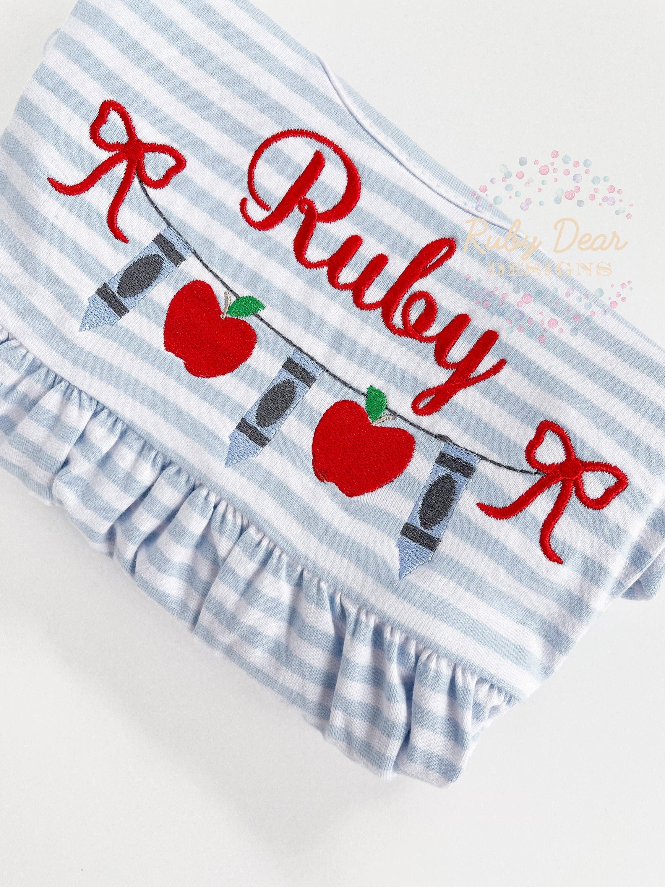 Crayons and Apple Bow Swag Machine Embroidery Design