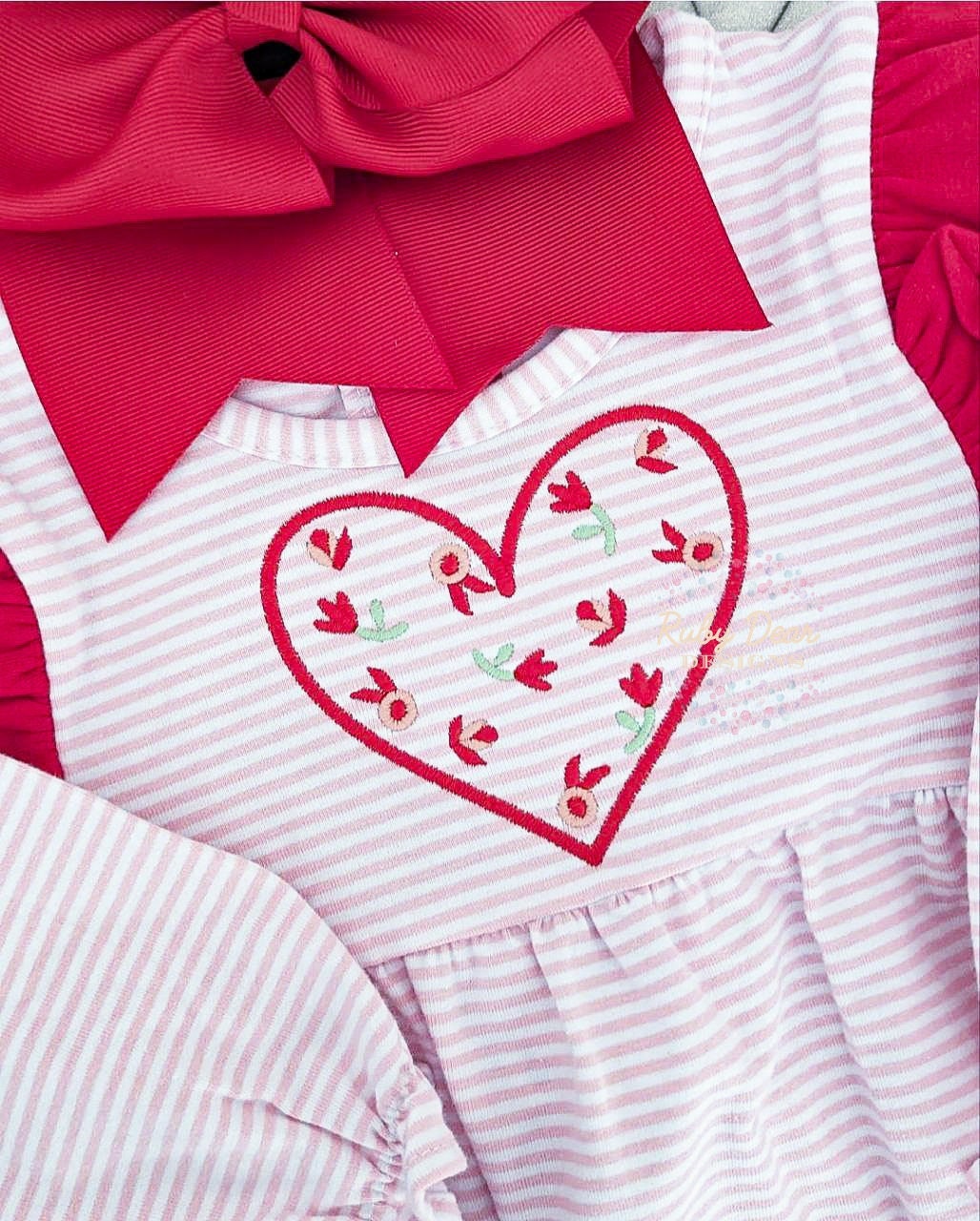 Valentine Floral Heart Satin Stitch Machine Embroidery Design
