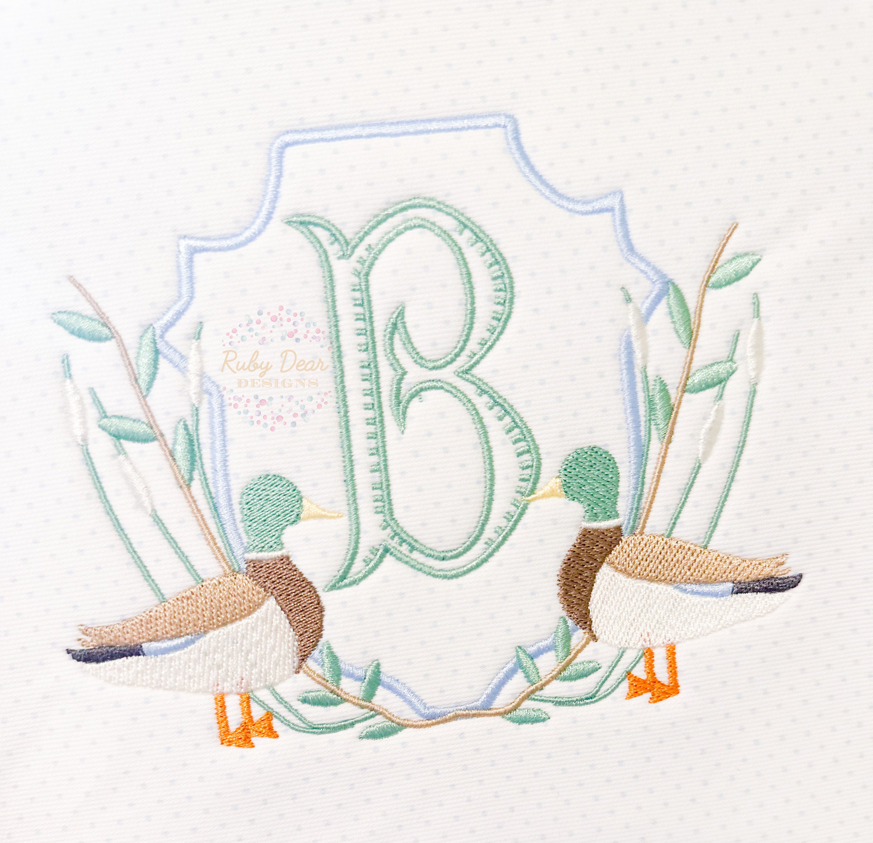 Mallard Duck Crest with Reeds and Branches Small Sizes Machine Embroidery Design