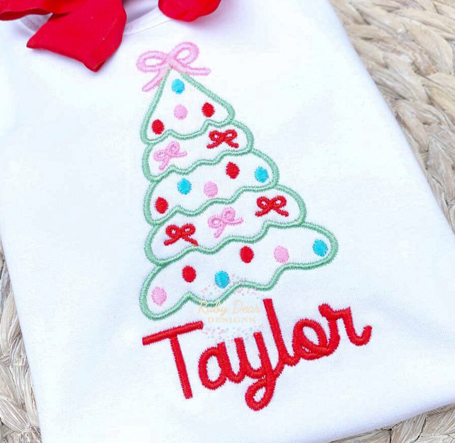 Christmas Tree with Bows Outline Satin Stitch Machine Embroidery Design