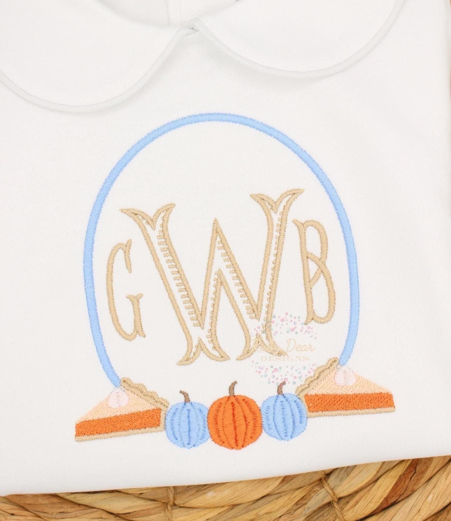 Pumpkin Pie Boy Monogram Frame Satin Fill Stitch Machine Embroidery Design