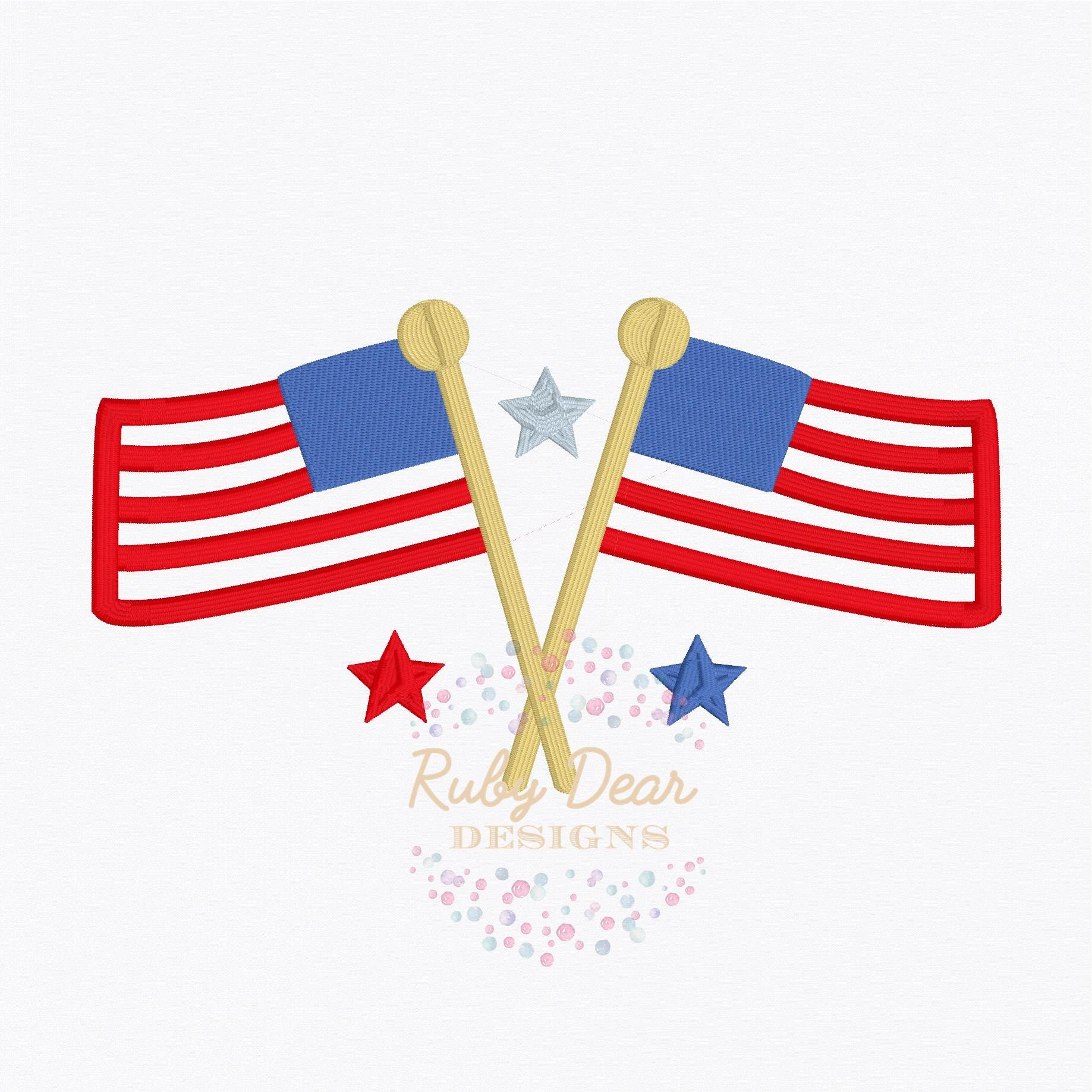 American Flag with Stars Satin Outline and Fill Stitch Machine Embroidery Design