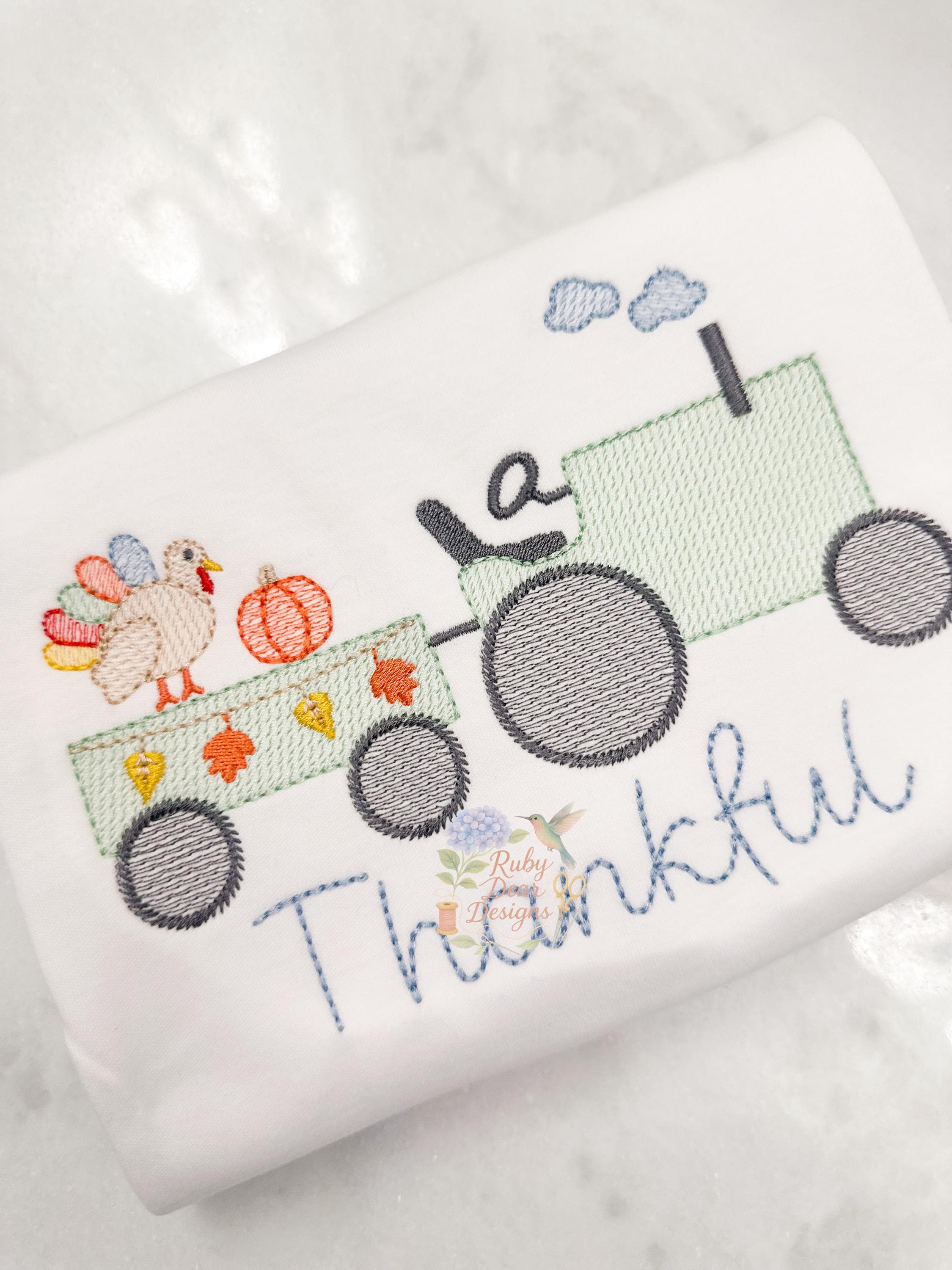 Turkey Tractor Thanksgiving Sketch Stitch Machine Embroidery Design