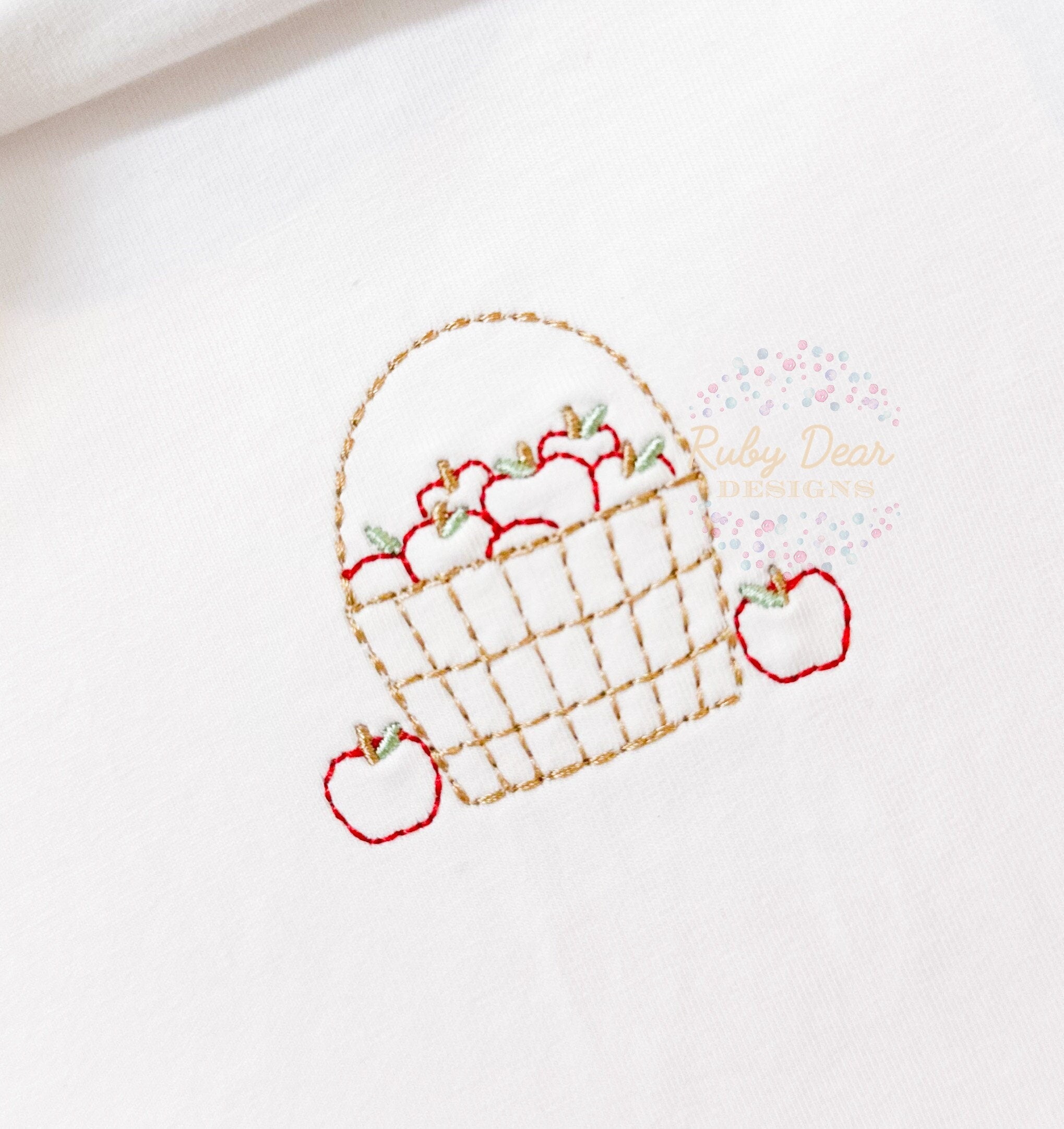 Apple Basket Bushel Bean Satin and Sashiko Stitch Machine Embroidery Design