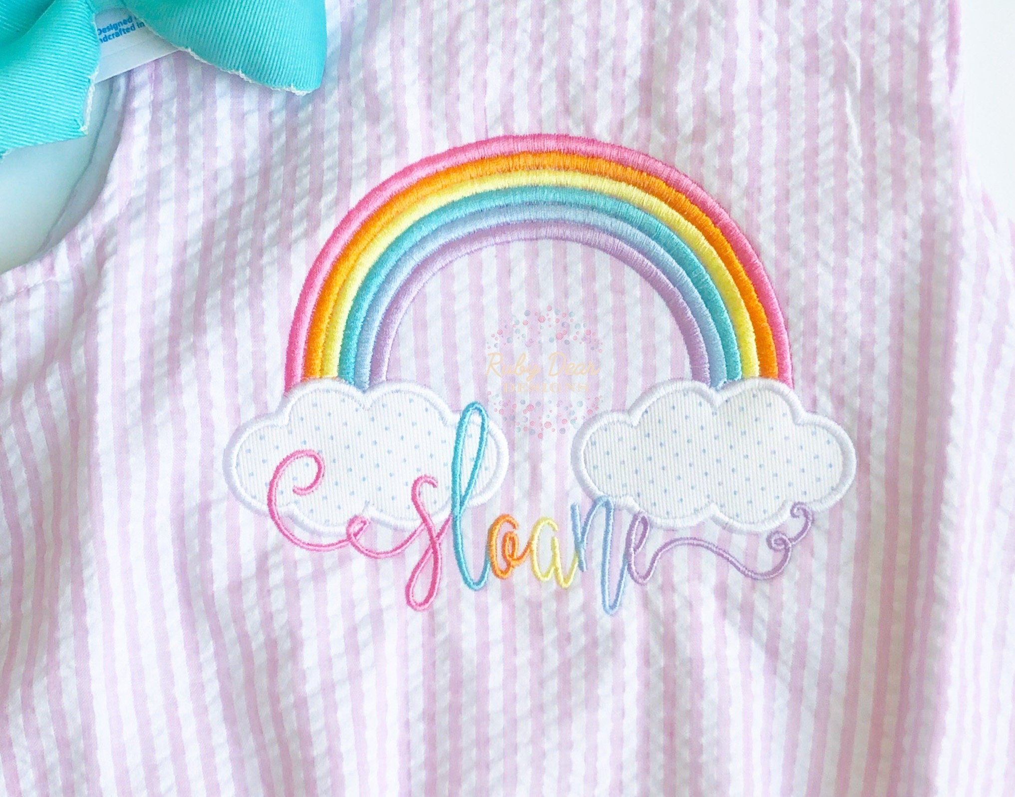 Rainbow with Clouds Satin Stitch Appliqué Machine Embroidery Design