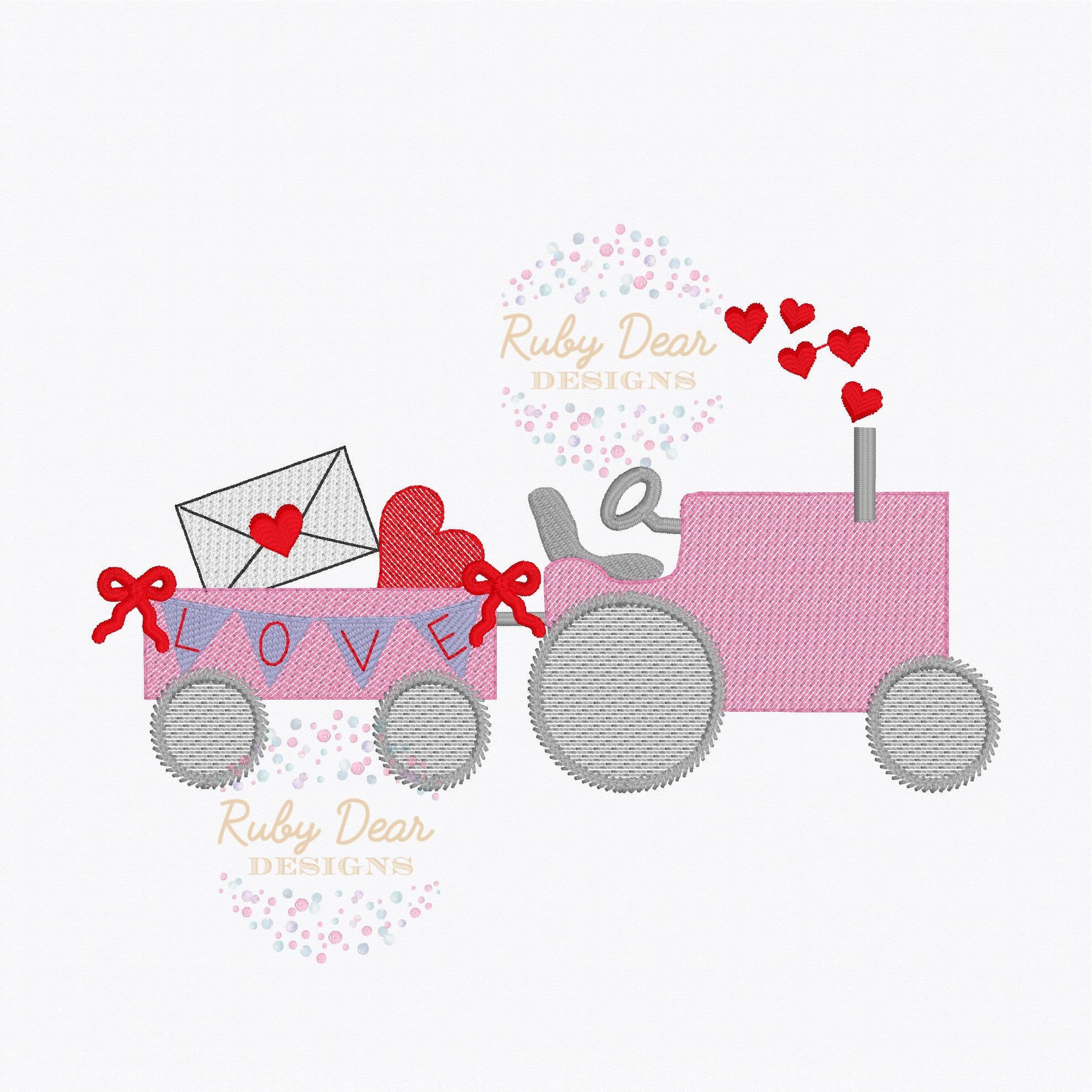 Valentine Girl Tractor Sketch Stitch Machine Embroidery Design