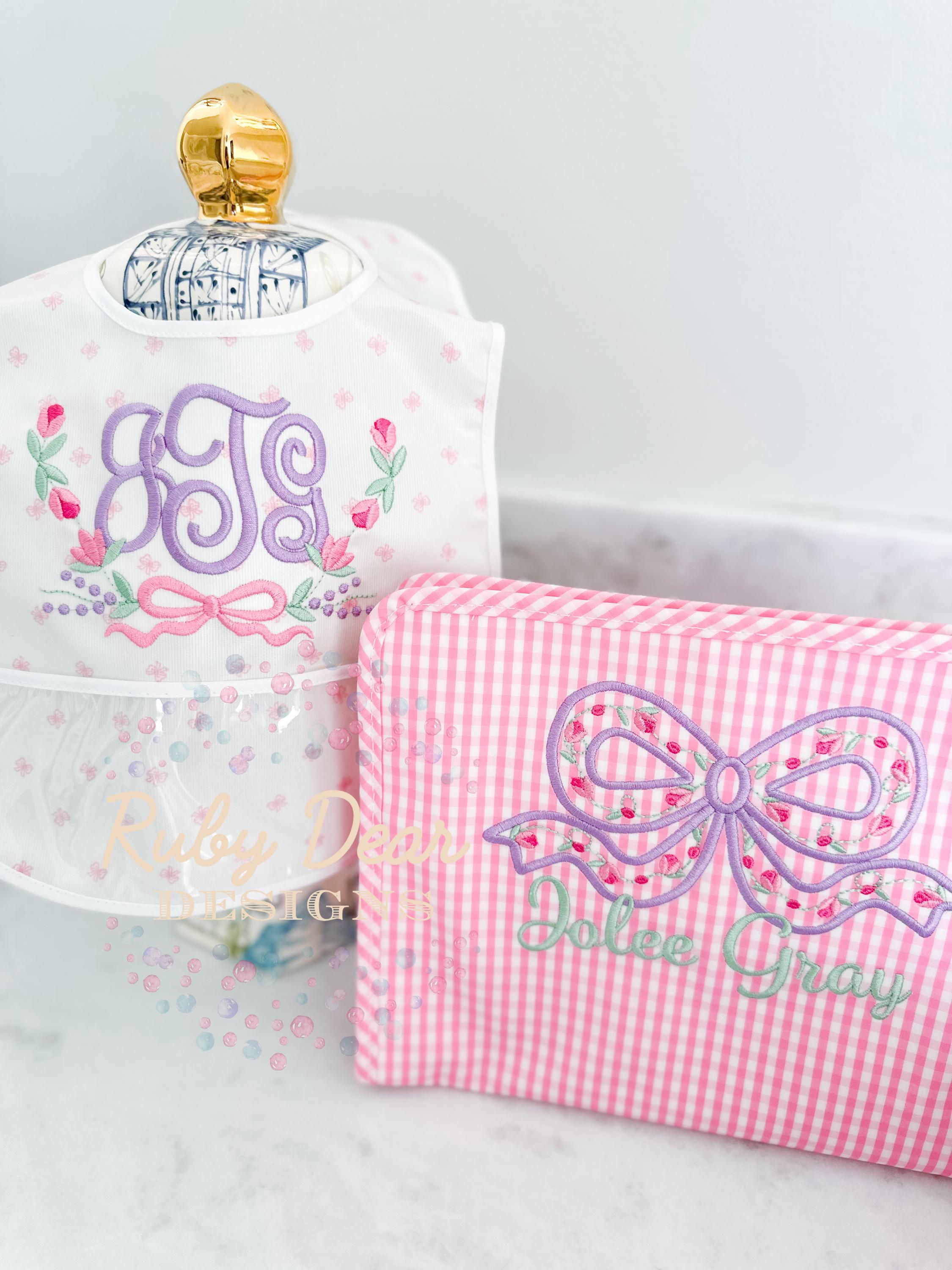 Rosevine Bow Satin Outline Satin and Bean Stitch Machine Embroidery Design